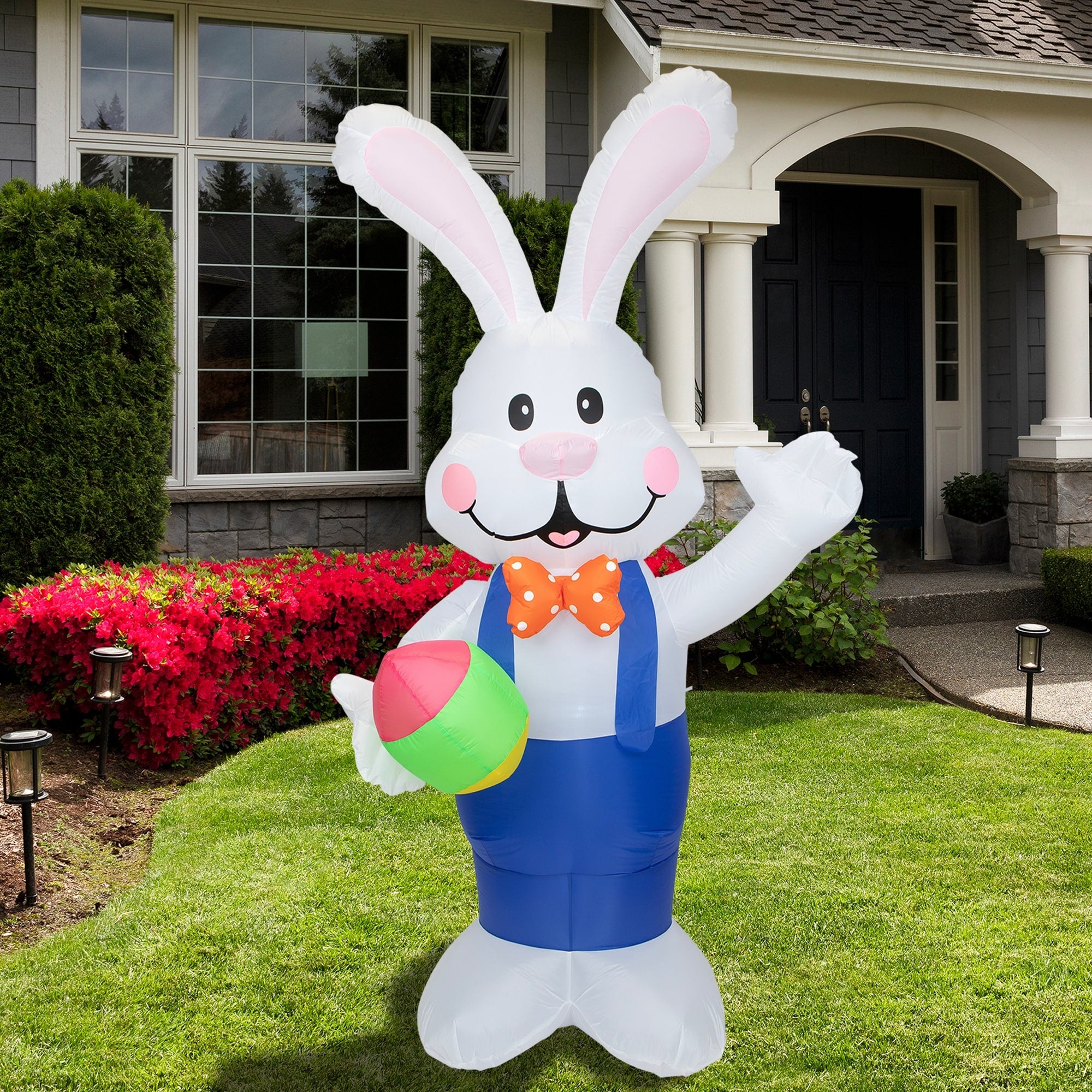 7 Inflatable Lighted Standing Easter Bunny With Eggs Outdoor Decoration
