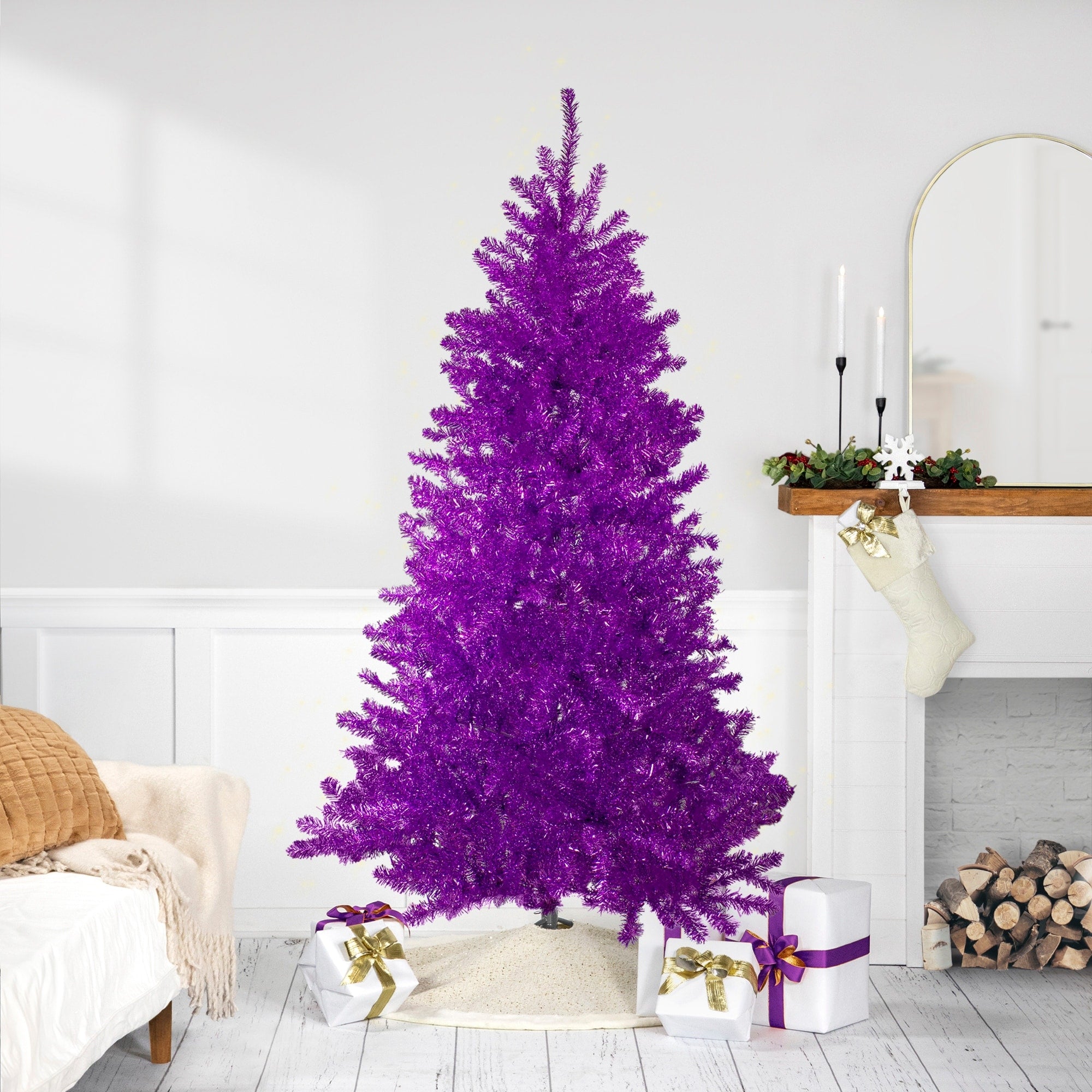 7 Metallic Purple Tinsel Artificial Christmas Tree Unlit 7 Foot