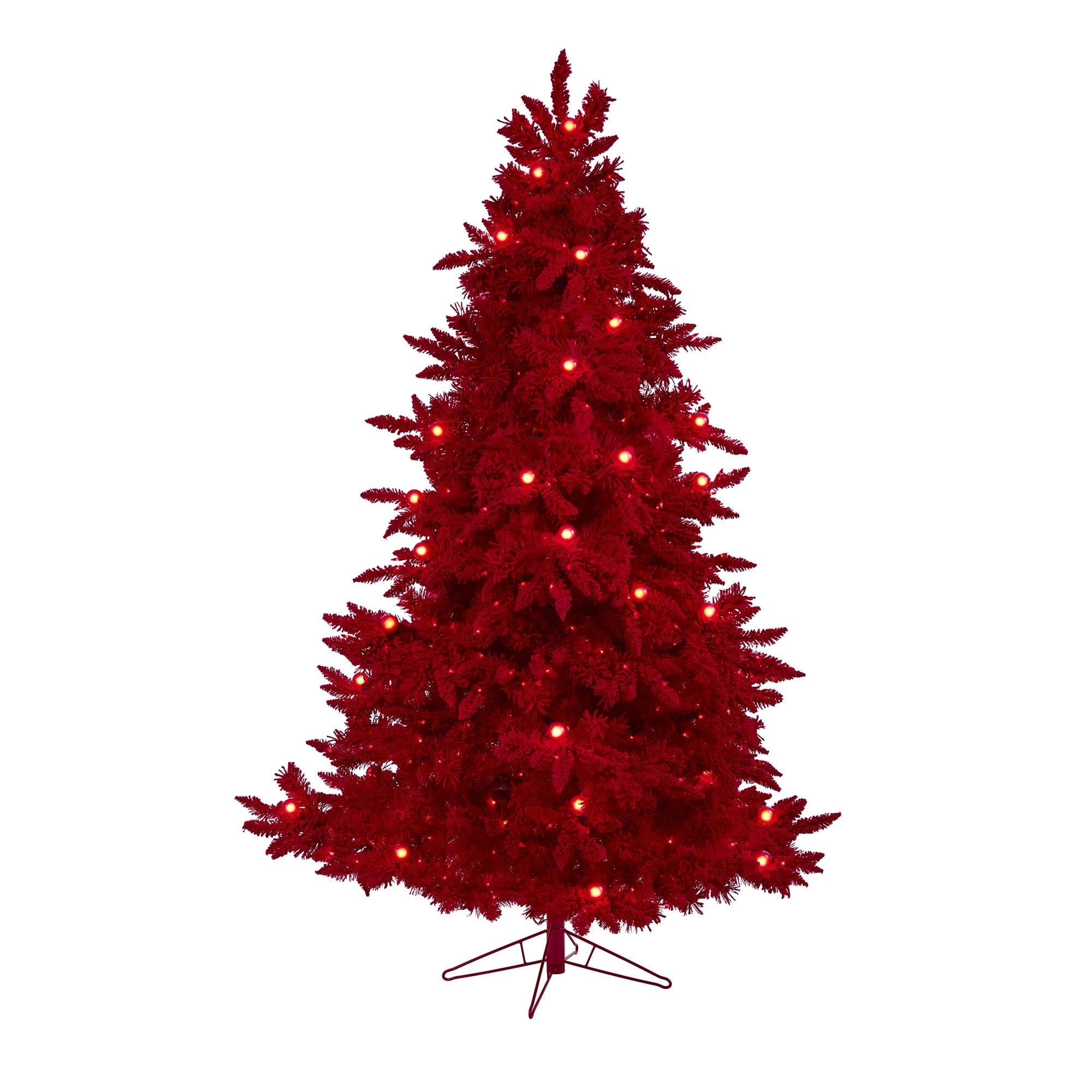 7 Red Flocked Fraser Fir Christmas Tree With 500 Red Lights