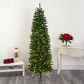 7 Slim Green Mountain Pine Christmas Tree With 300 Clear Led Lights