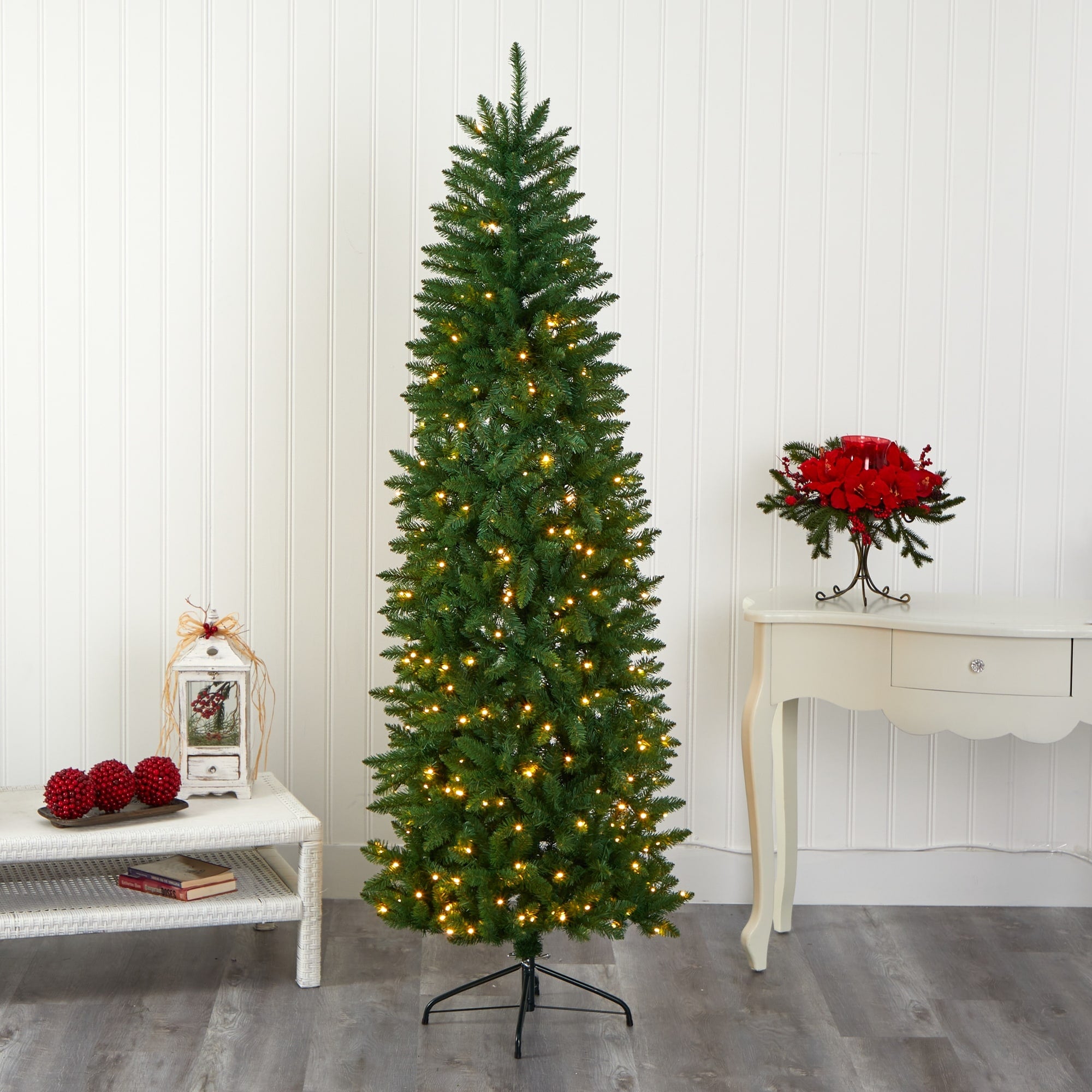 7 Slim Green Mountain Pine Christmas Tree With 300 Clear Led Lights
