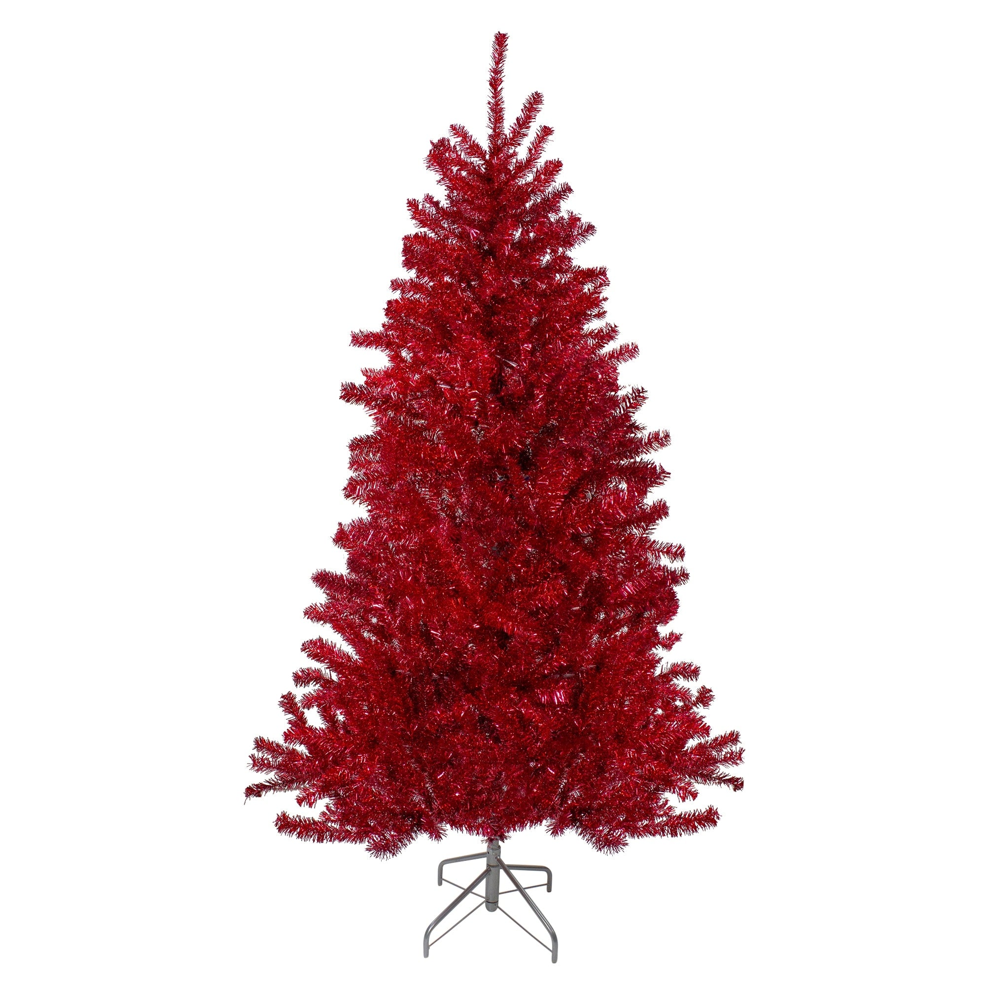7 Metallic Red Tinsel Artificial Christmas Tree Unlit 7 Foot