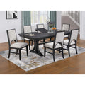 7Pc Dining Table Set Built In Leaf White And Black Finish