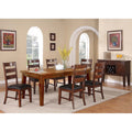 7Pc Transitional Dining Set Built In Leaf Walnut Finish