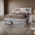 8 Drawer Eastern King Bed With Bookcase Headboard And Round Knobs White