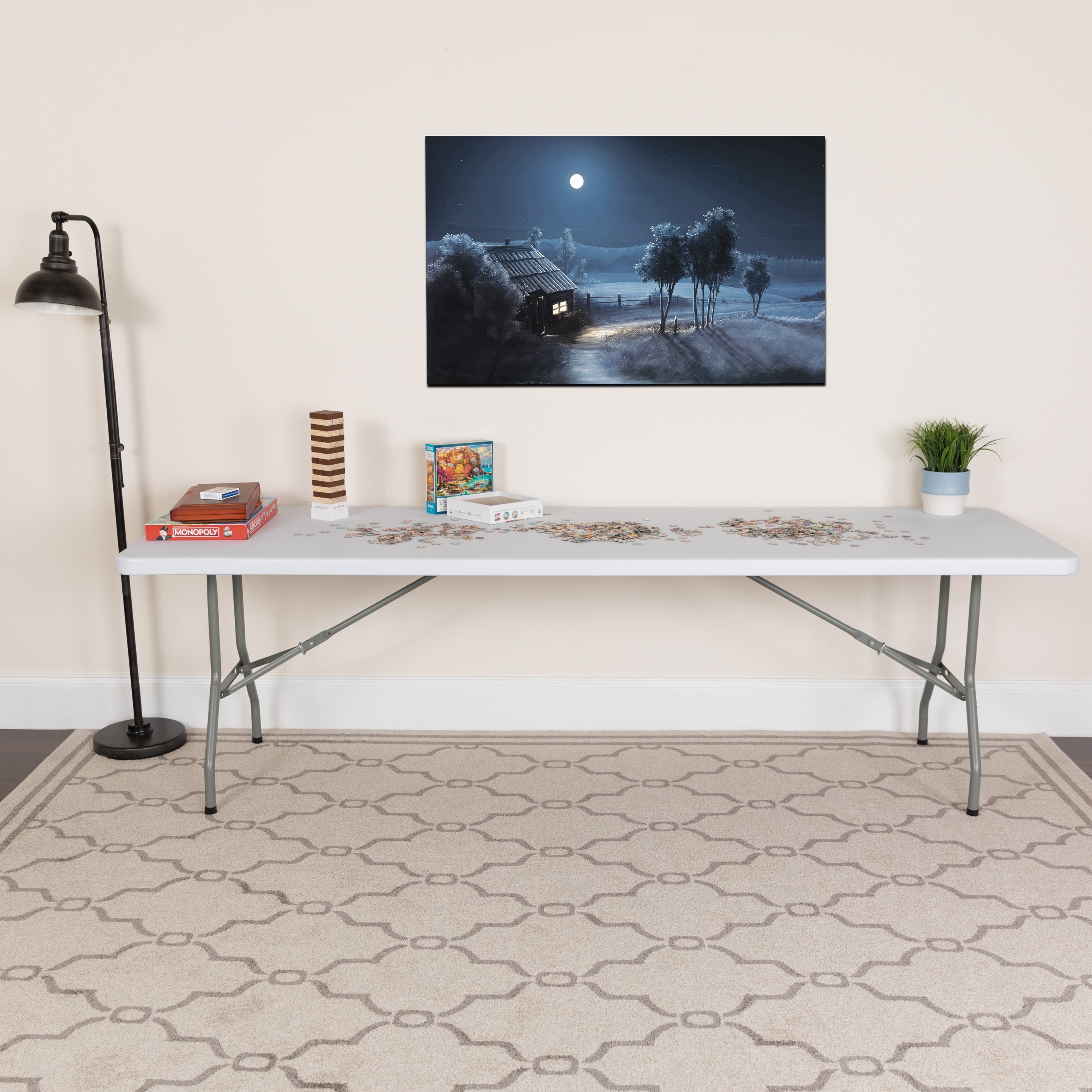 30 Inch X 96 Inch Granite White Plastic Folding Table