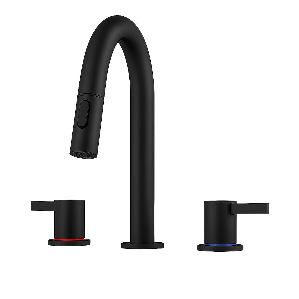 8 Inch Widespread Lavatory Faucet 2 Handle 3 Hole With Pop Up Drain And 360 Pull Down Sprayer