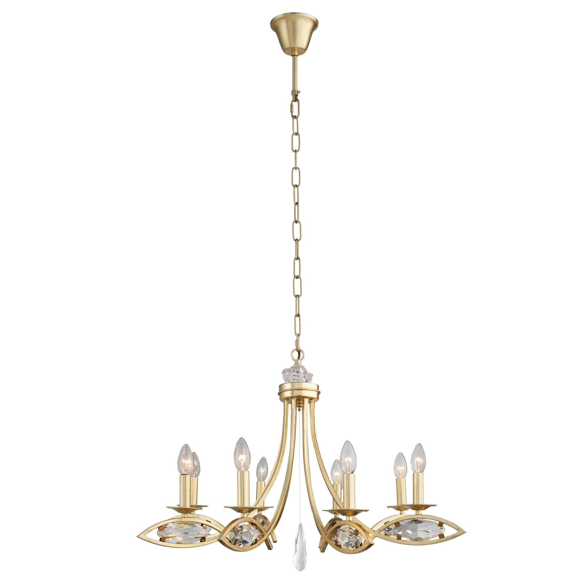 8 Light Candle Style Chandelier In Gold Finish And Clear Crystals