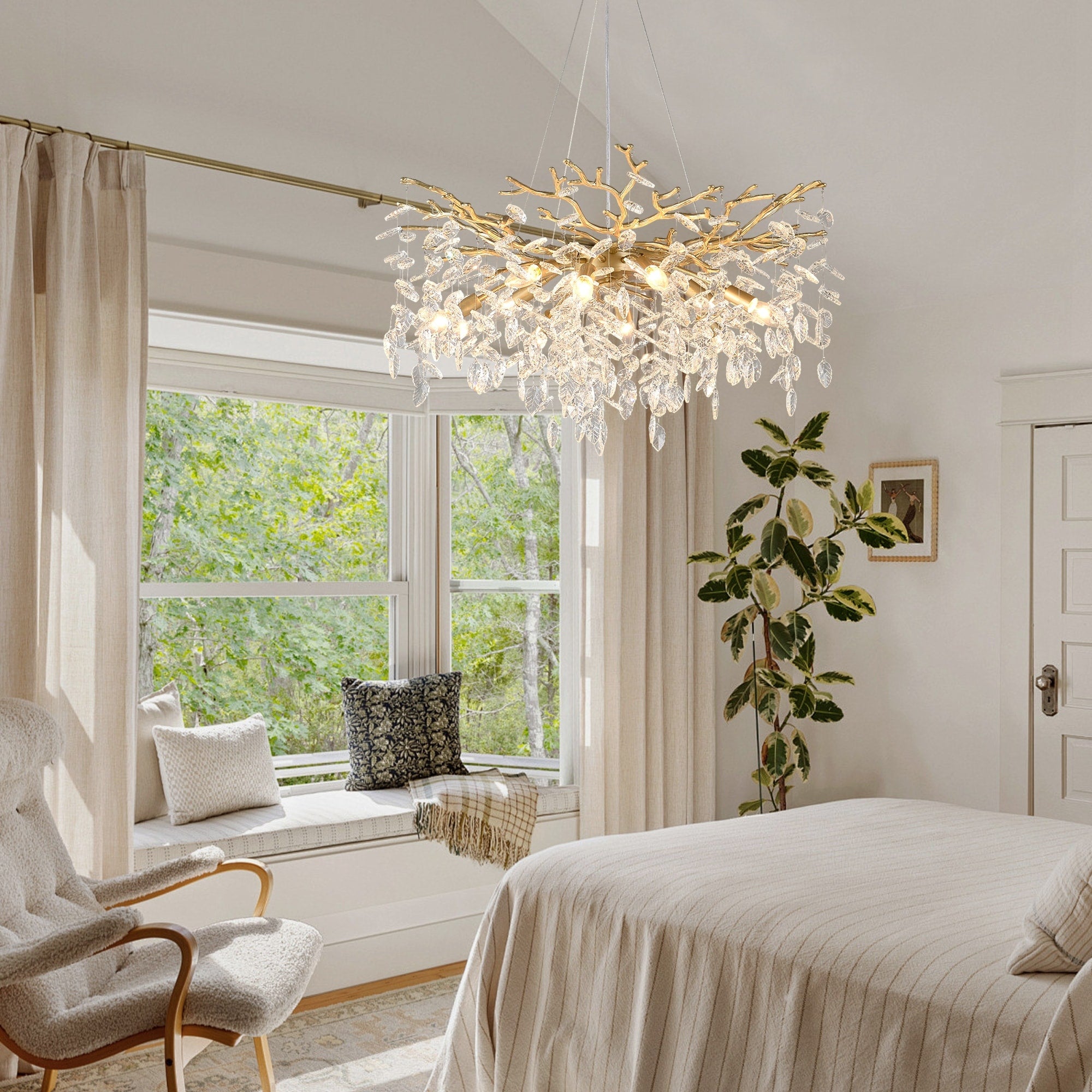 8 Light Chandelier Crystal Ceiling Lamp 8 Lights Modern Farmhouse Ceiling Ceiling Hanging Light Fixture No Included Bulbs