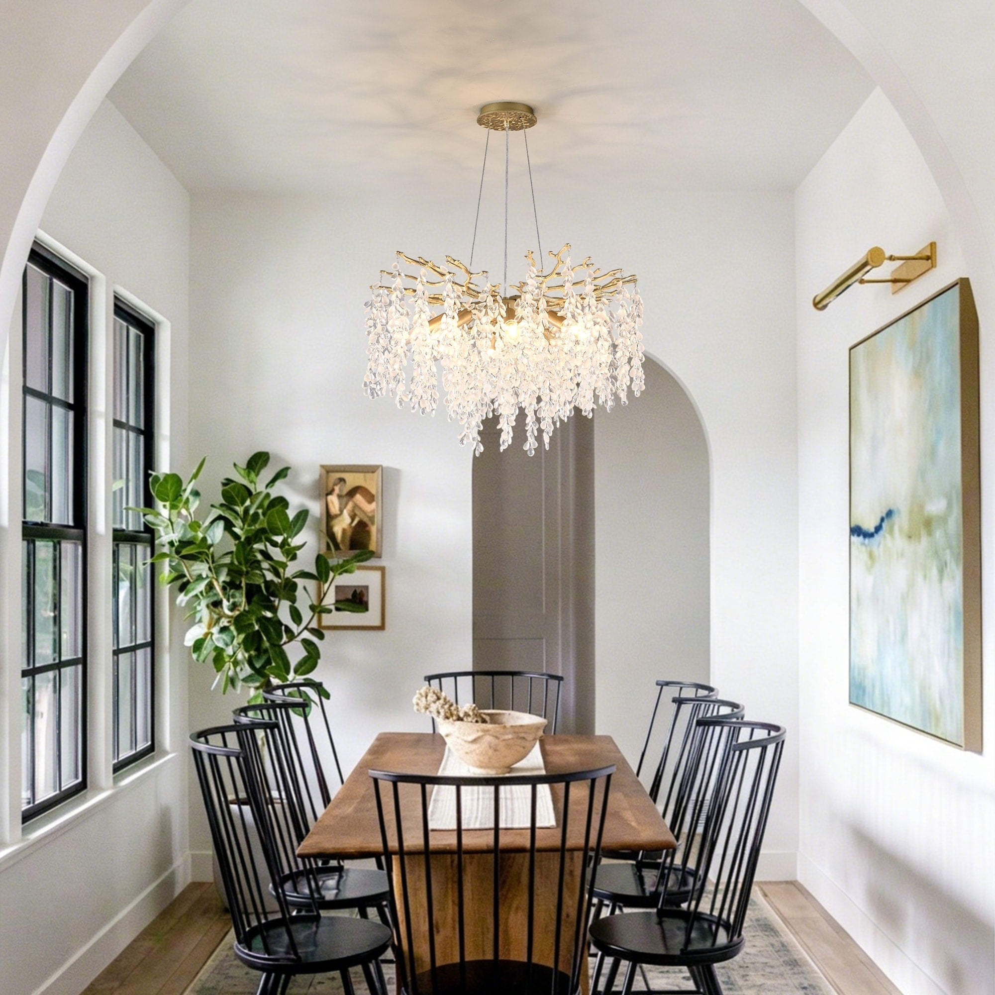8 Light Chandelier Grape Crystal Ceiling Lamp 8 Lights Modern Farmhouse Ceiling Ceiling Hanging Light Fixture No Included Bulbs
