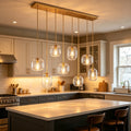 8 Light Gold Black Linear Chandelier Modern Pendant Light With Clear Glass