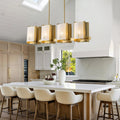 8 Light Gold Linear Chandelier Crackle Glass Pendant Light Kitchen 4 Lights