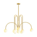 Rennnsan 8 Light Gold Linear Modern Sputnik Chandelier With Milky White Frosted Glass Shades 39.37 In. W X 24.41 In. H