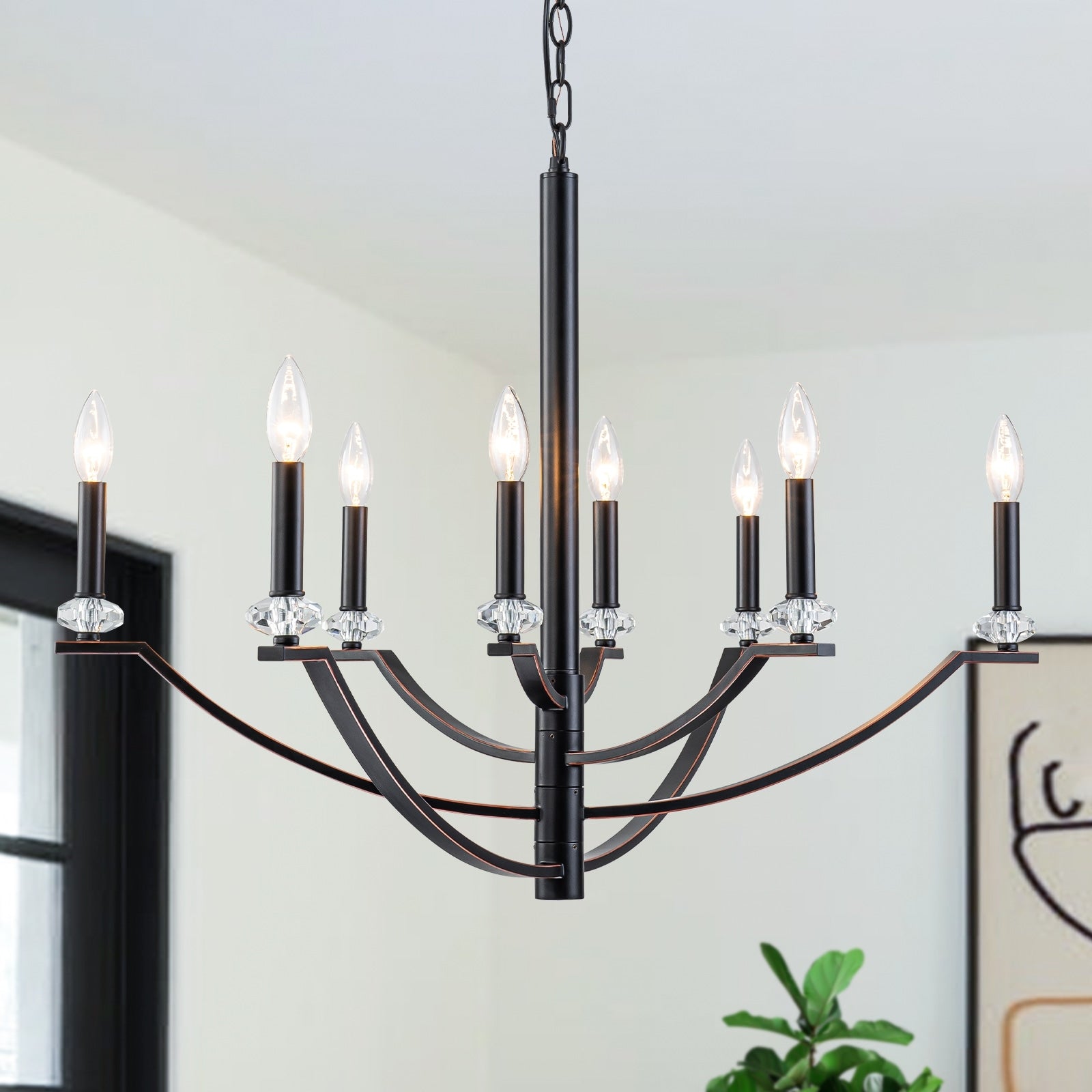 8 Light Industrial Black Chandelier Crystal Accents Adjustable Arms Dia.40.94 In