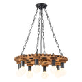 8 Light Industrial Steampunk Gear Chandelier With Vintage Wood Dia.23.62 In