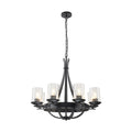 8 Light Industrial Wagon Wheel Chandelier With Clear Cracked Glass Shades In Matte Black 28 In. W X 28 In. H