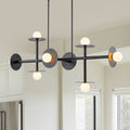 8 Light Matte Black Linear Chandelier With Opal Glass Globe Shades W 53.15 In