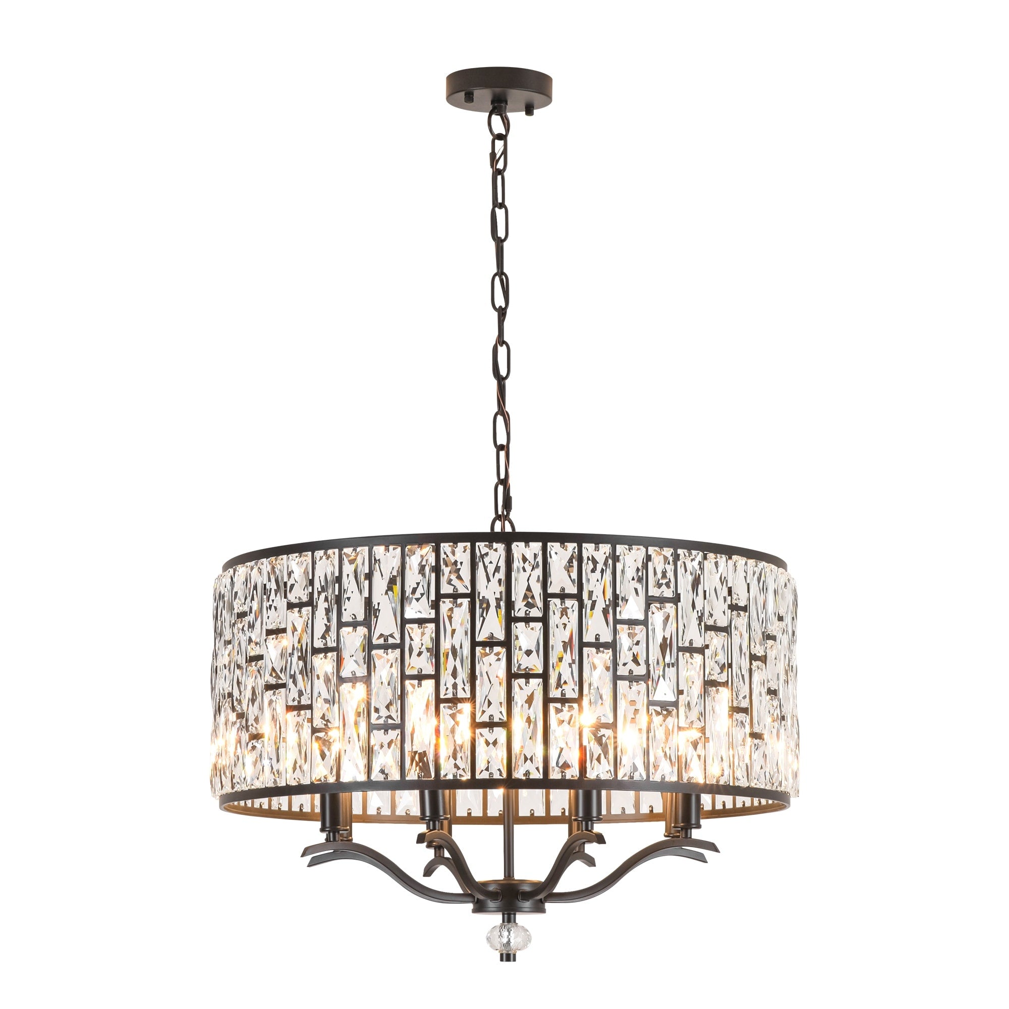 8 Light Modern Glam Black Faceted Crystal Chandelier With Cylinder Drum Shade For Dining Room Living Room