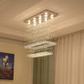8 Light Modern Raindrop Crystal Chandelier Luxury Chrome Rectangular Flush Mount Crystal Pendant Ceiling Light For Dining Room