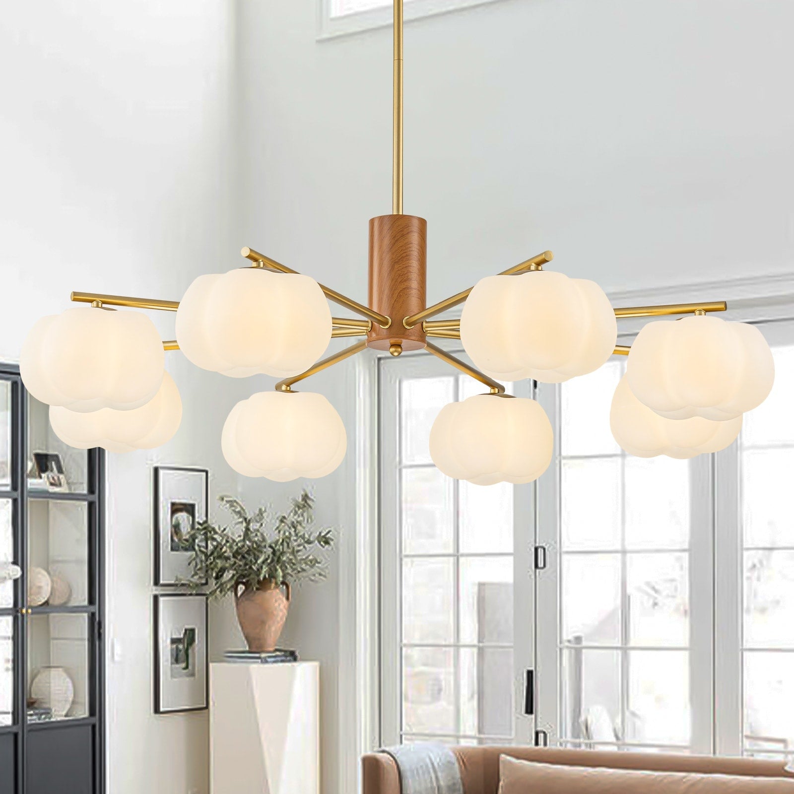 8 Light Modern Sputnik Chandelier With Pumpkin Pe Shades Dia.35.43 In