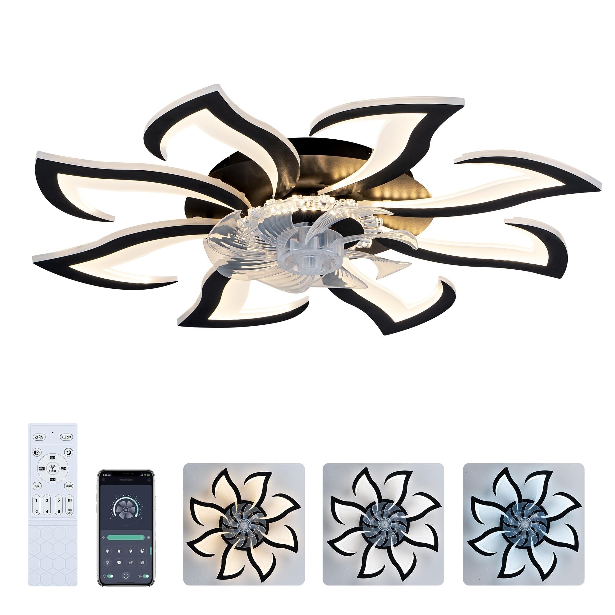8 Pcs Blades Modern Ceiling Fan With Remote Control 32 Ceiling Fan With Light 6 Speeds Low Profile Flush Mount Ceiling Fan