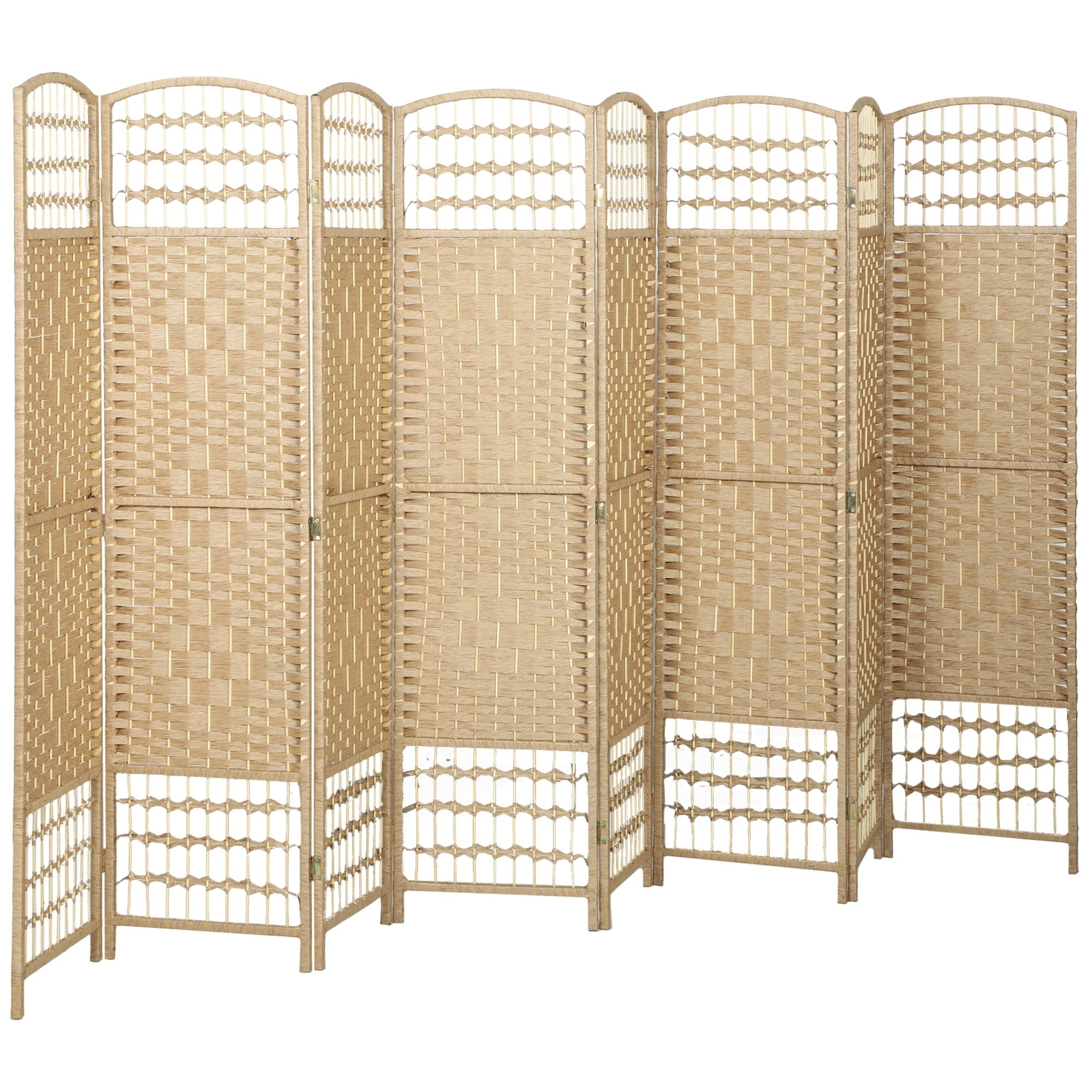 8 Panel Room Divider Folding Privacy Screen 5.6 Room Separator Wave Fiber Freestanding Partition Wall Divider Natural