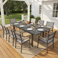 8 Person Outdoor Aluminum Patio Dining Set Extendable Rectangular Table All Weather