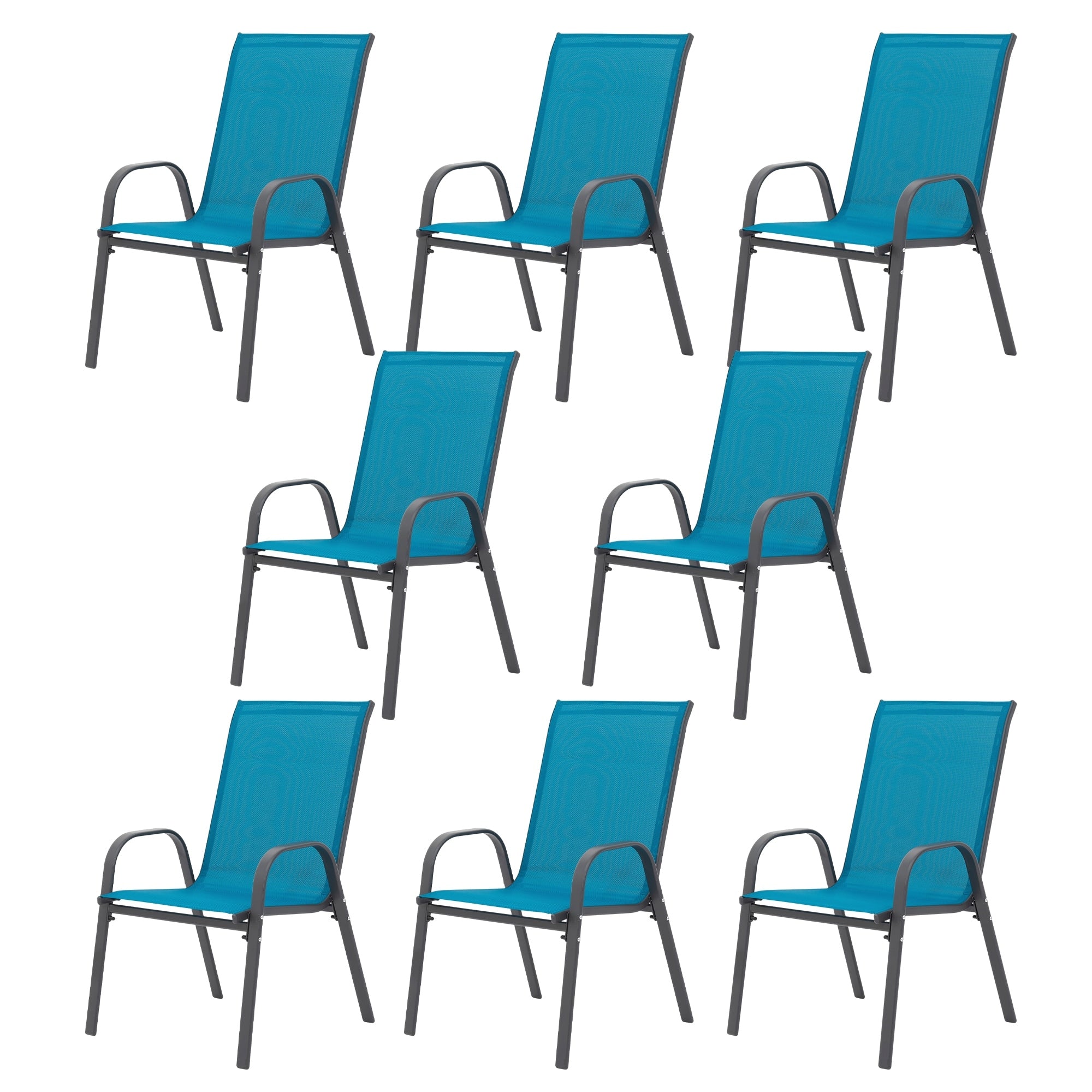 8 Piece Patio Chairs Camping Chairs With Breathable Textilene Fabric Set Of 2 Chairs With Armrest High Backrest For Garden