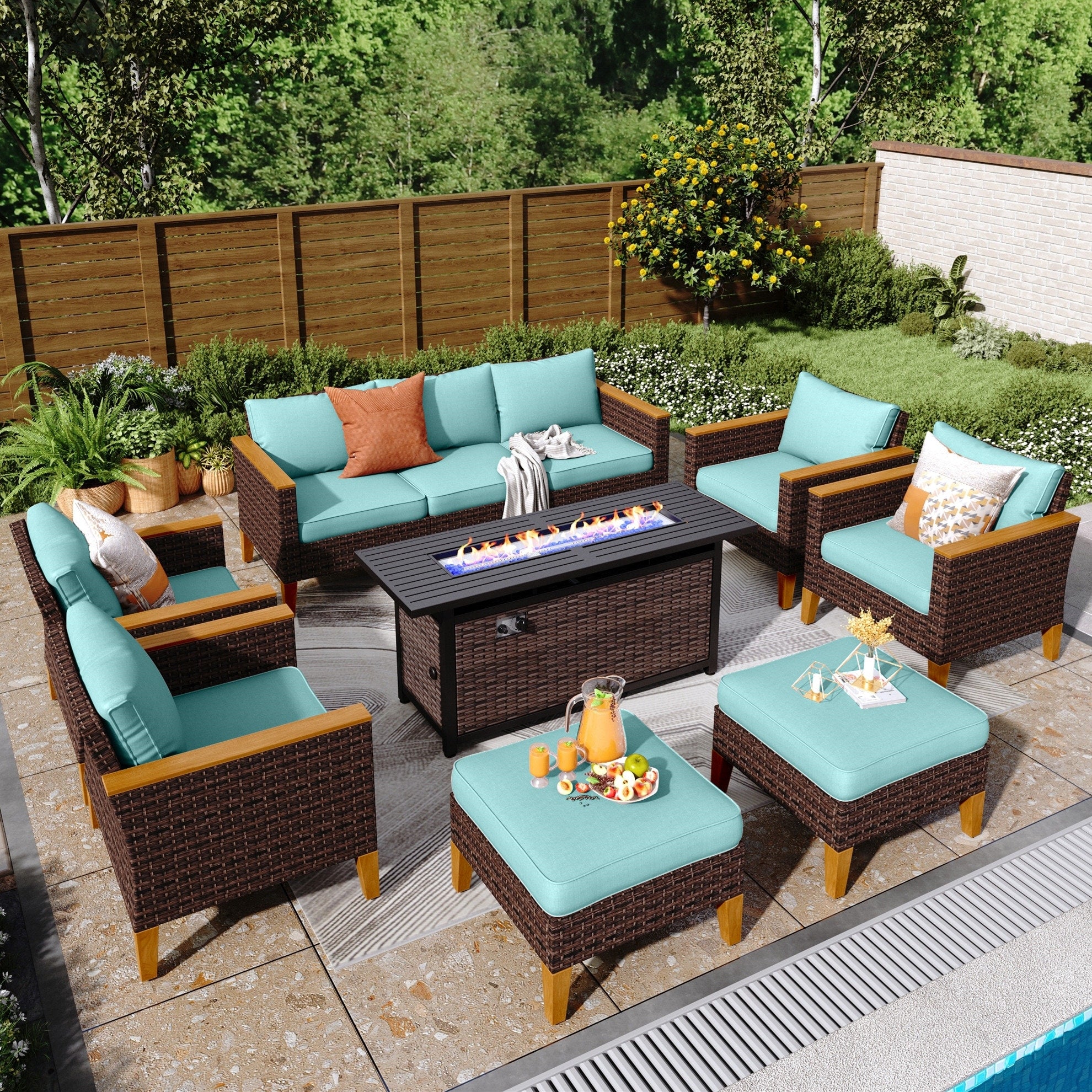 Phi Villa 6 Piece Patio Wicker Outdoor Sectional Sofa
