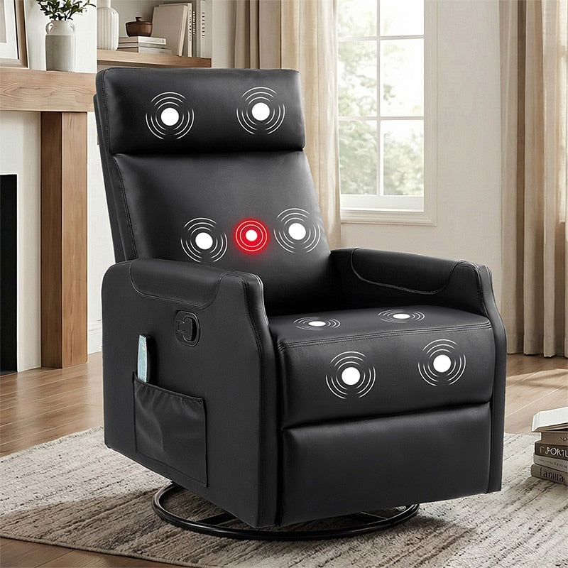 8 Point Massage Recliner Chair With Heating Manual Pu Leather Swivel Recliner For Living Room Office Lounge
