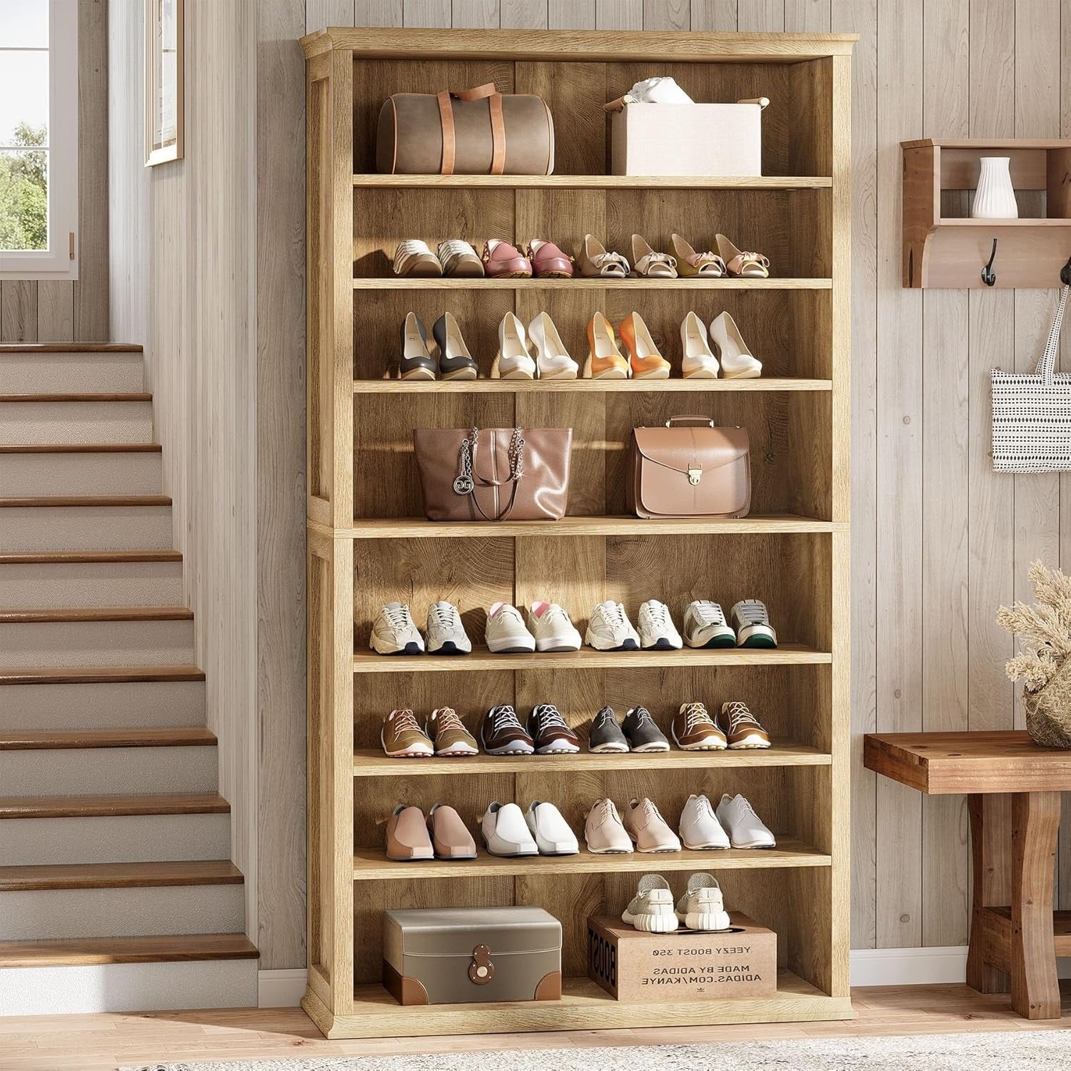 8 Tier Tall Large Shoe Rack Cabinet With Adjustable Shelves For 40 Shoes