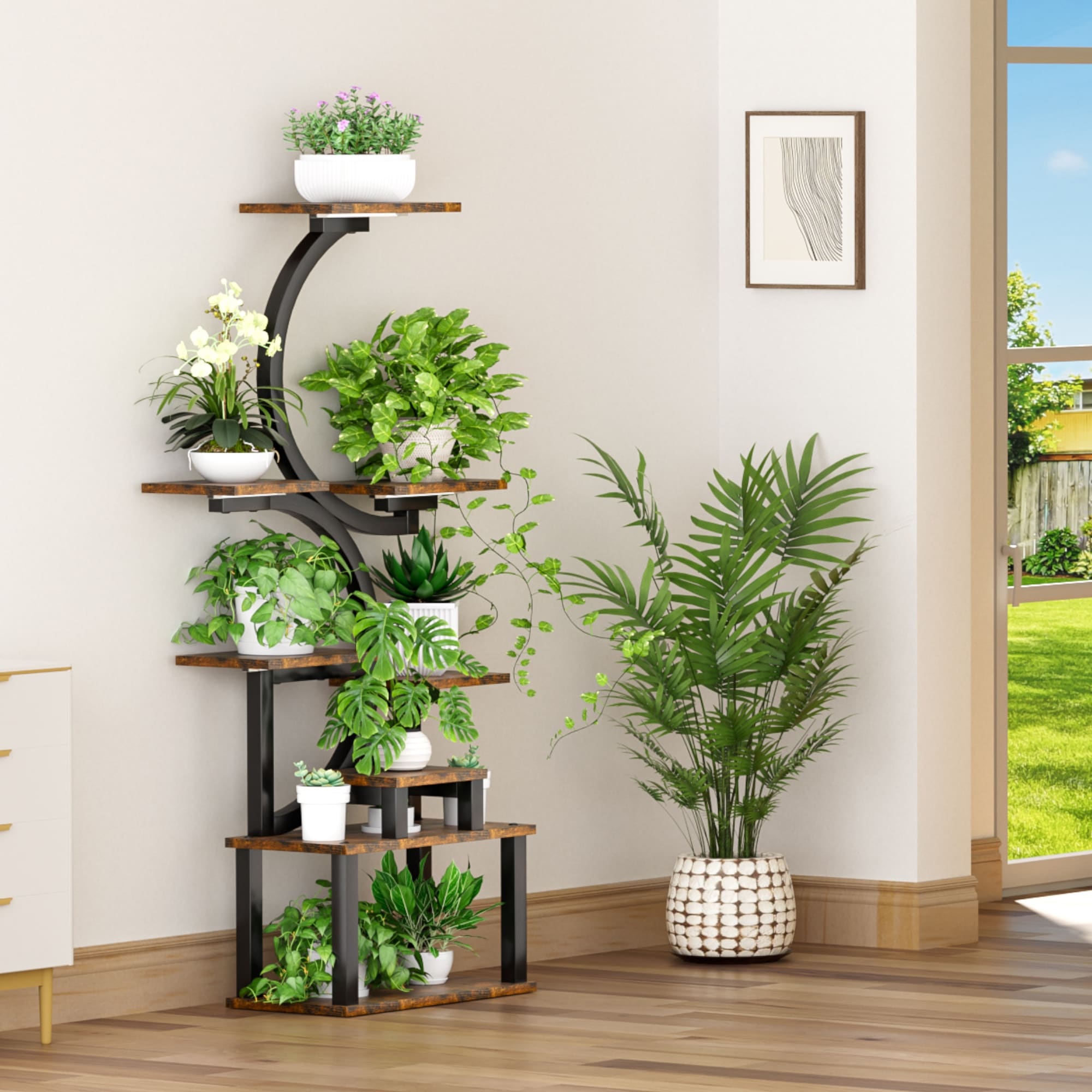 8 Tiered Indoor Plant Stand With 5 Grow Lights 10 Level Stepless Dimming Durable Thickened Metal Steel Pipe 0.8Mm