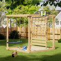 8 In 1 Cedar Wood Outdoor Playset For Backyard Kids Swing Set With Climbing Wall Monkey Bars Basketball Hoop Sand Box
