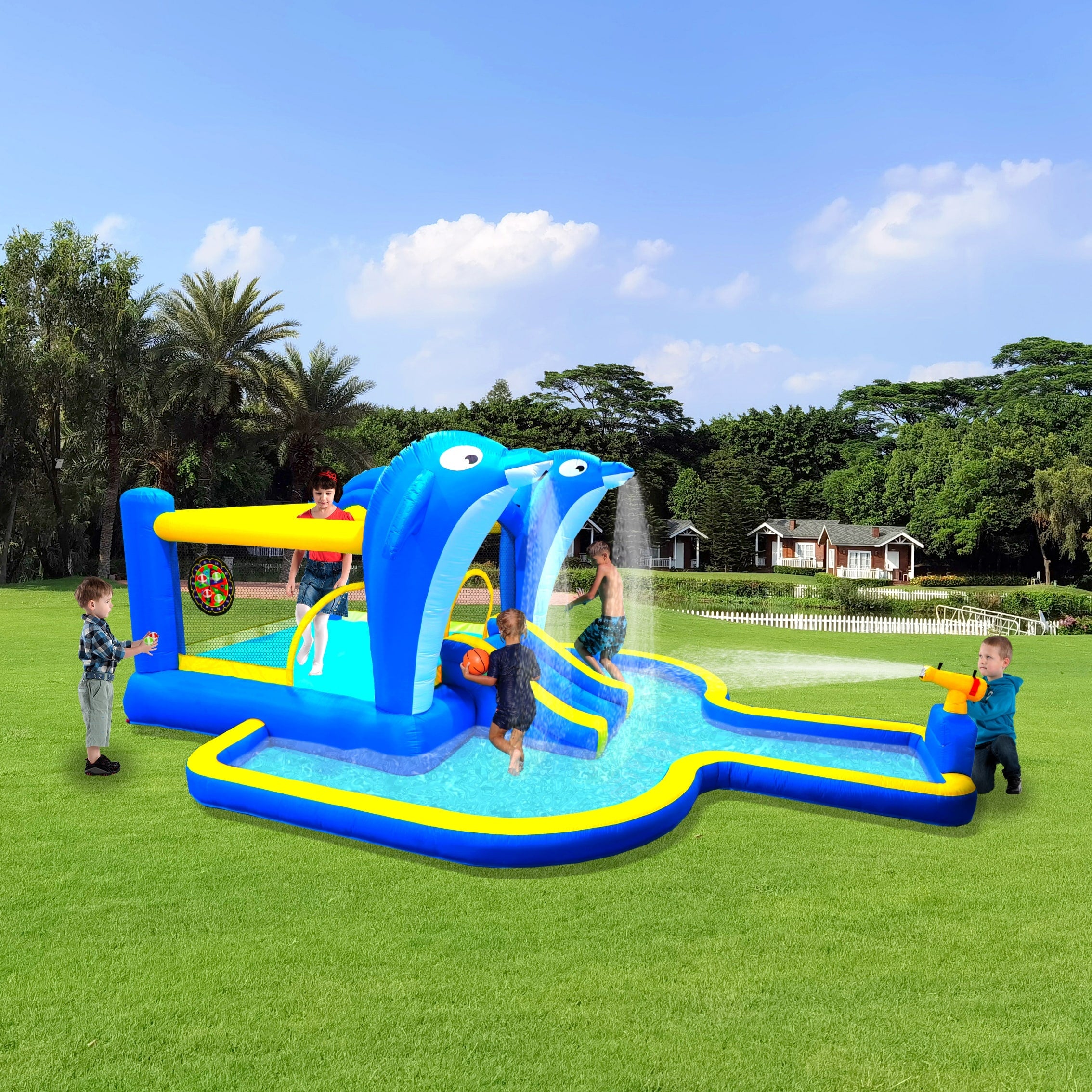8 In1 Inflatable Slide Water Park Trampoline Bouncing House Outdoor Garden