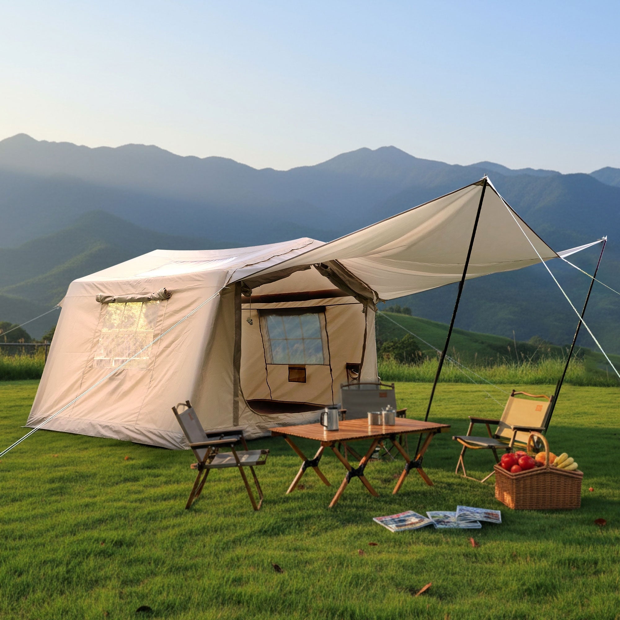 8 M Inflatable Tents For Camping With Canopy Blow Up Tent With Hand Pump Easy Setup Inflatabletent 4 Season Tent