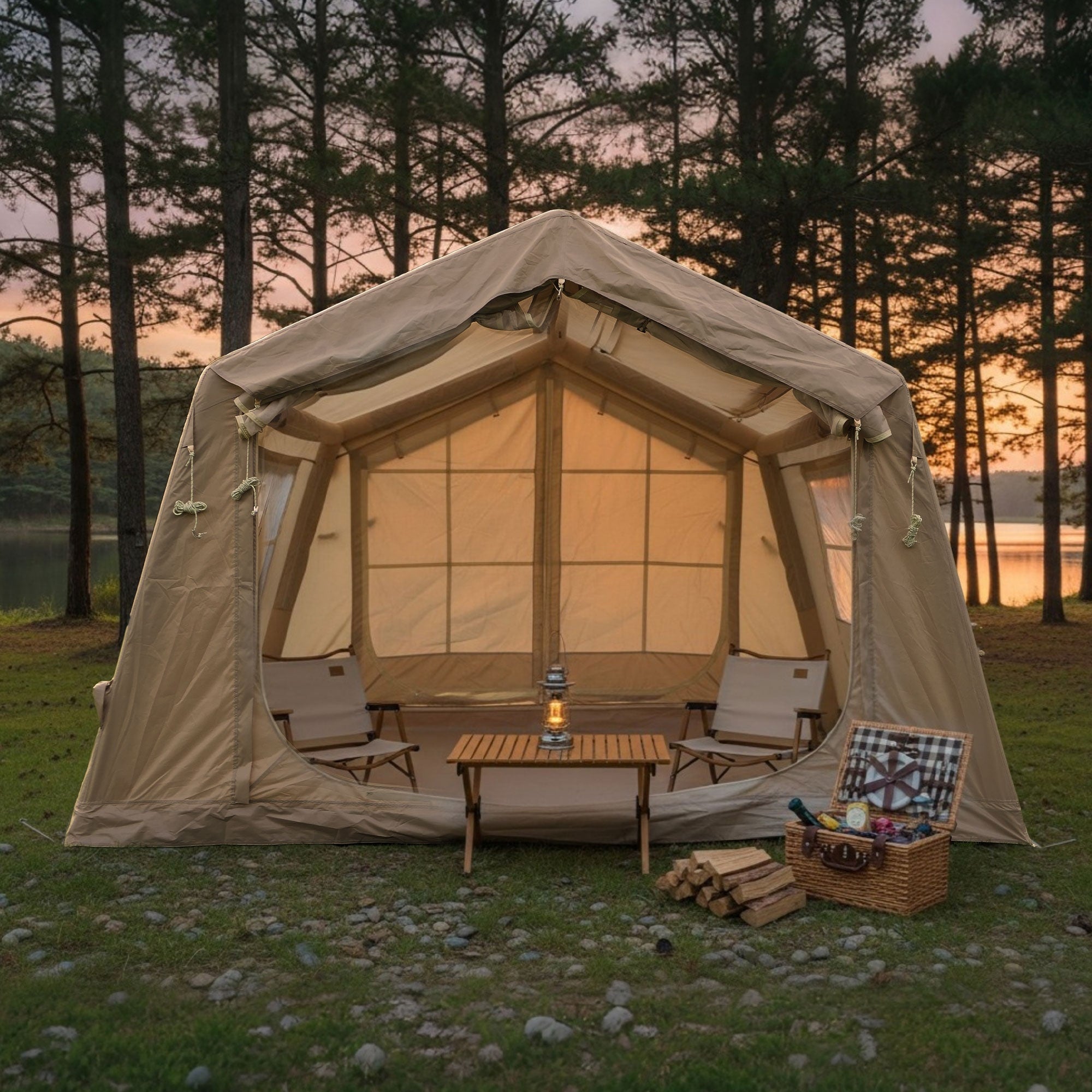 8 M Inflatable Tents For Camping Blow Up Tent With Hand Pump Easy Setup Inflatabletent 4Season Tent Waterproof Oxford