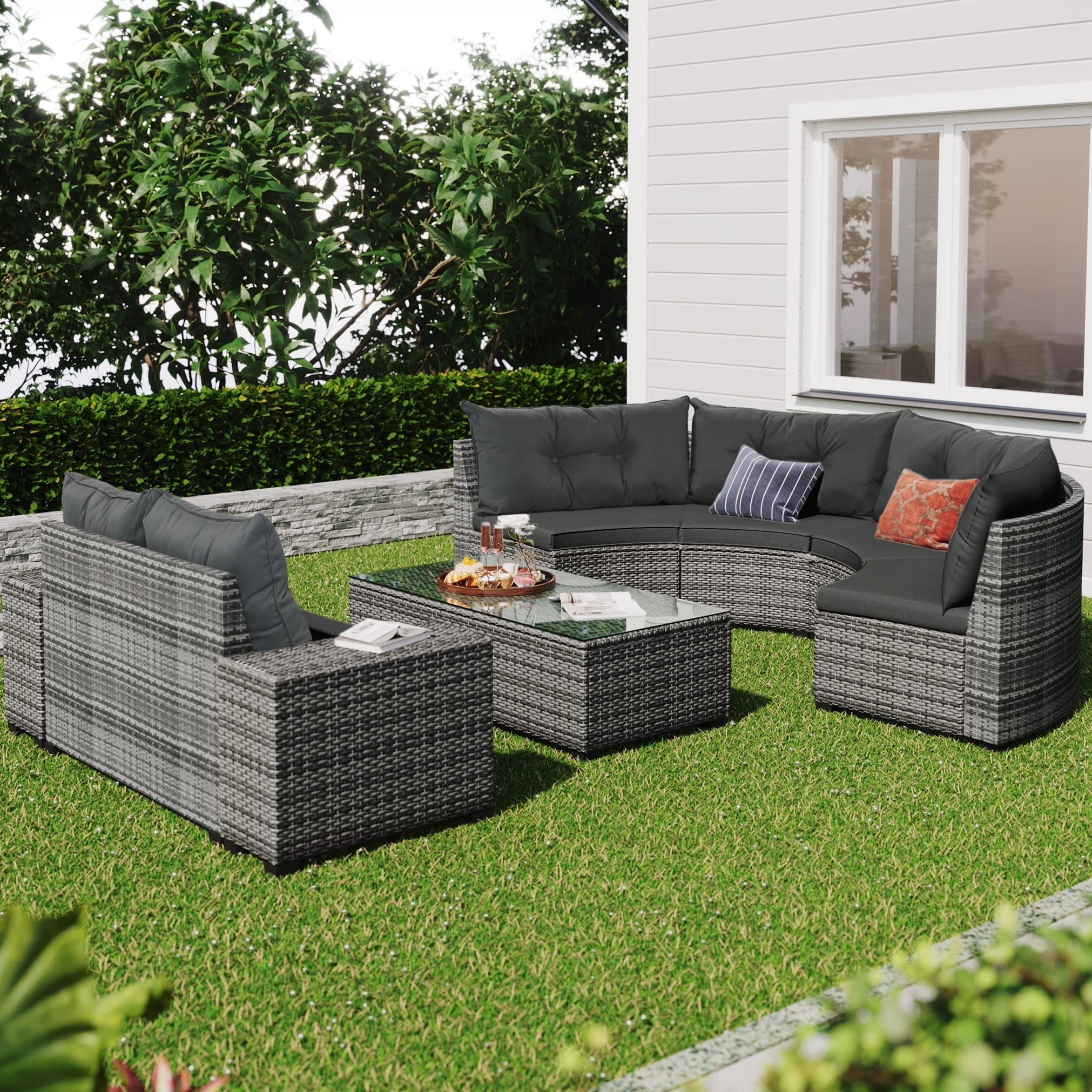8 Pieces Outdoor Wicker Round Sofa Set