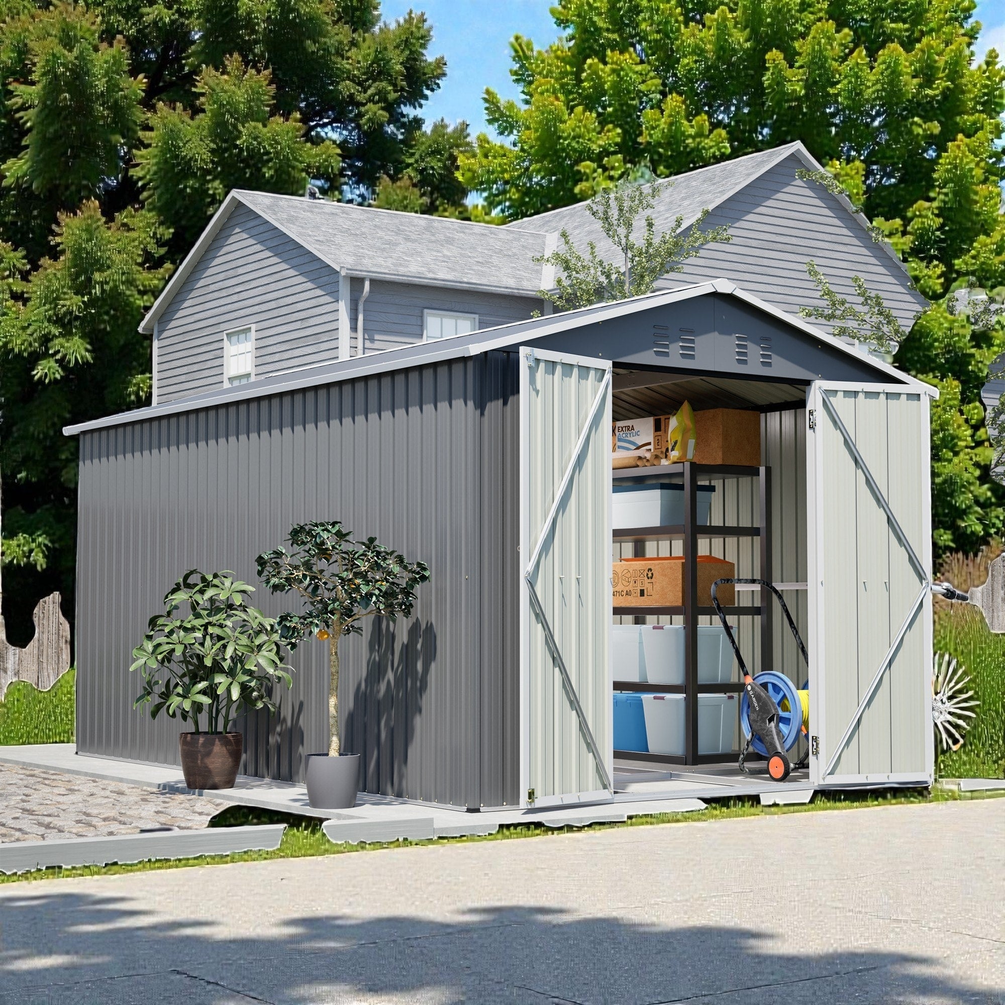 8 X 12 Ft Outdoor Metal Storage Shed With Lockable Double Doors Aluminum Frame Tool Shed For Backyard