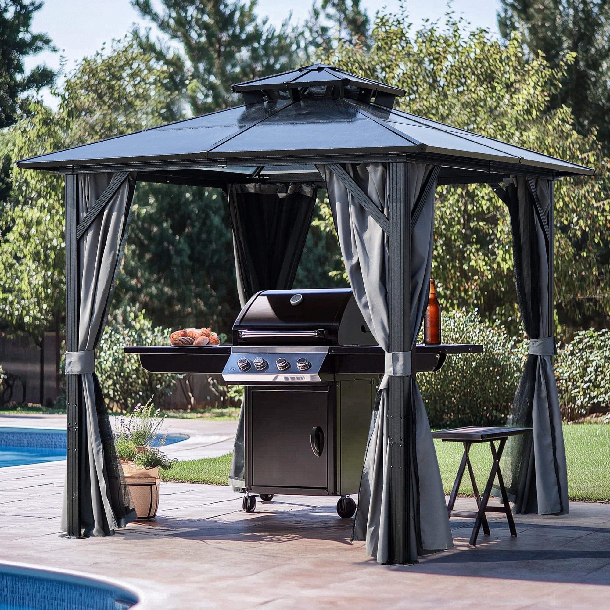 8 X 8Ft Outdoor Hardtop Bbq Grill Gazebo With Uv Resistant Polycarbonate Roof