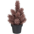 8.5 Inch Rose Gold Metallic Glitter Artificial Pine Tabletop Christmas Tree With Black Base Unlit. Under 3 Feet