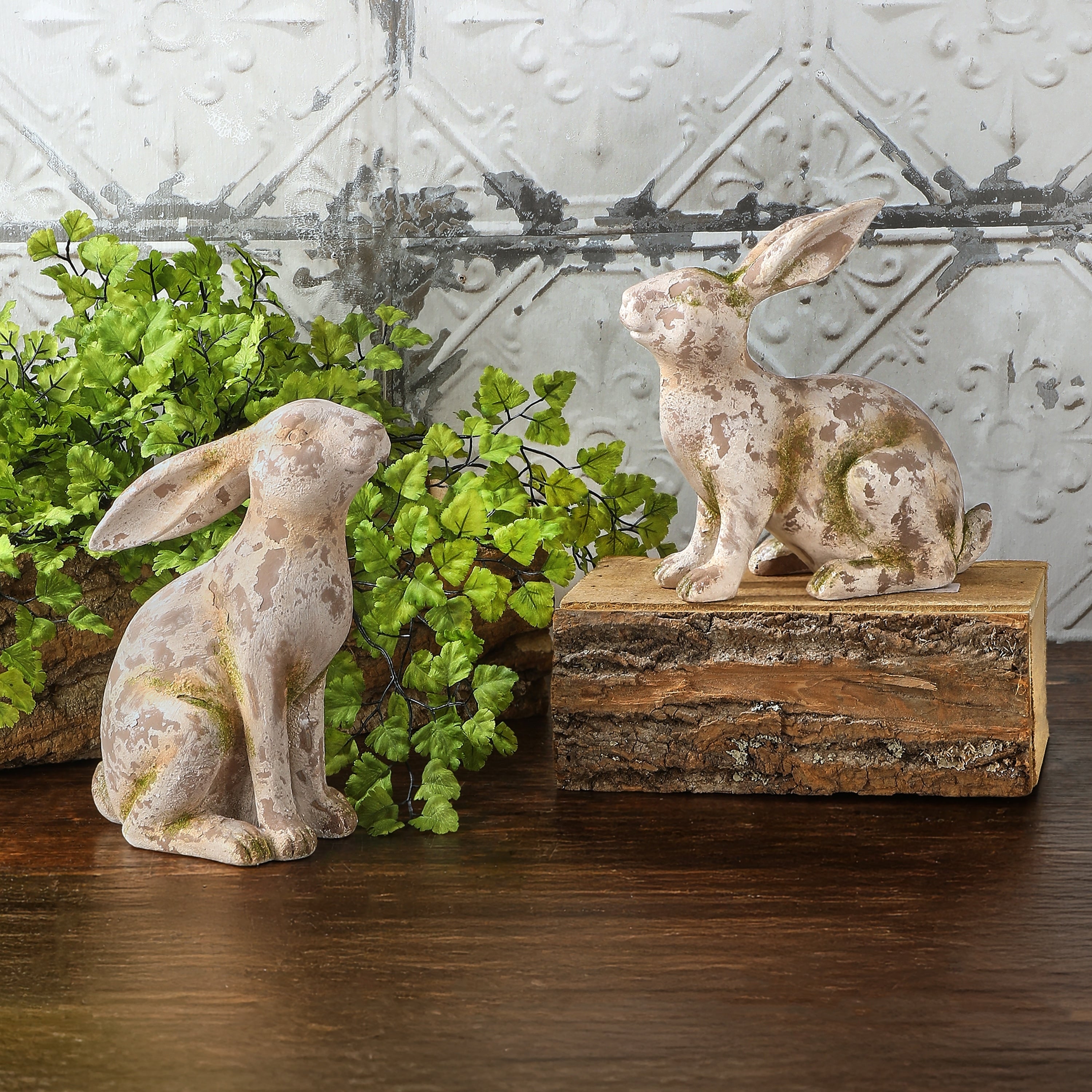 8.5 9 Resin Mossed Bunny Set Of 2
