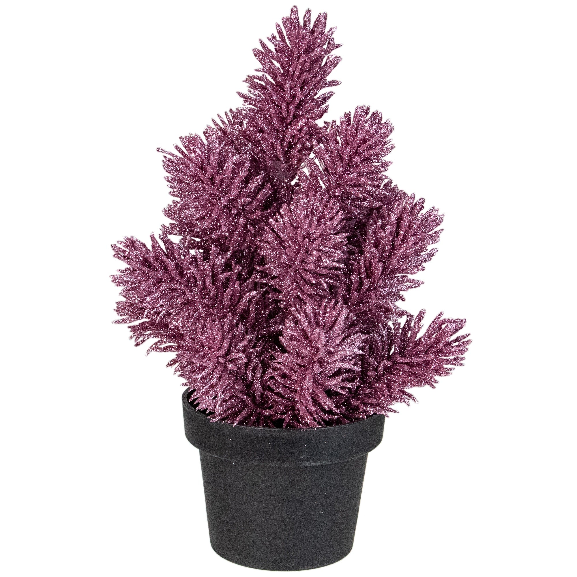 8.5 Dark Pink Metallic Glitter Artificial Pine Tabletop Christmas Tree With Black Base Unlit Under 3 Feet