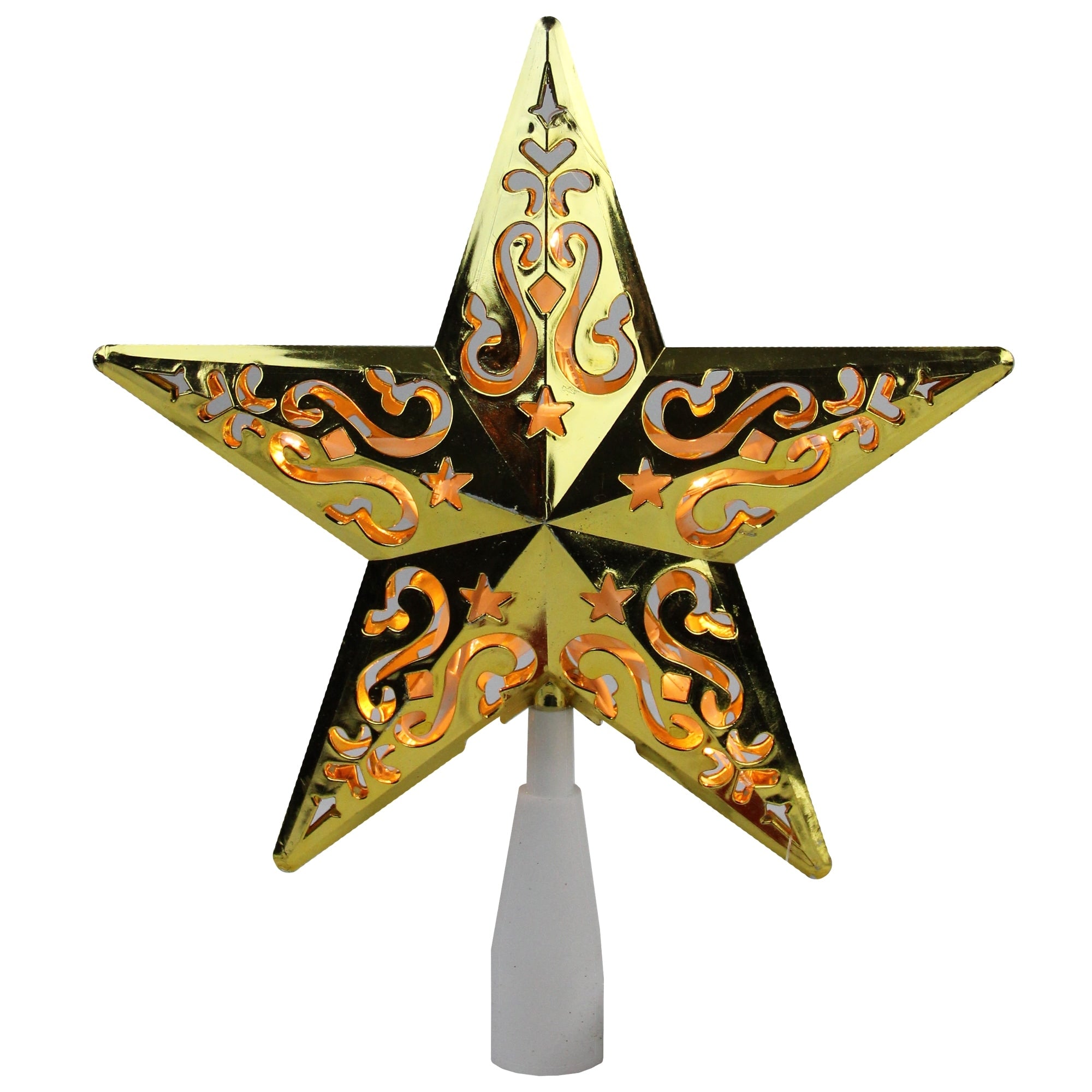 8.5 Gold Star Cut Out Design Christmas Tree Topper Clear Lights