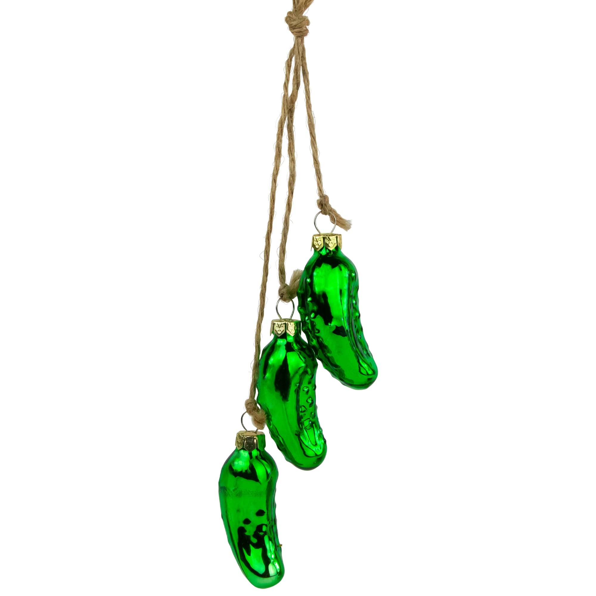 8.5 Shiny Green Pickle Cluster Trio Glass Christmas Ornament