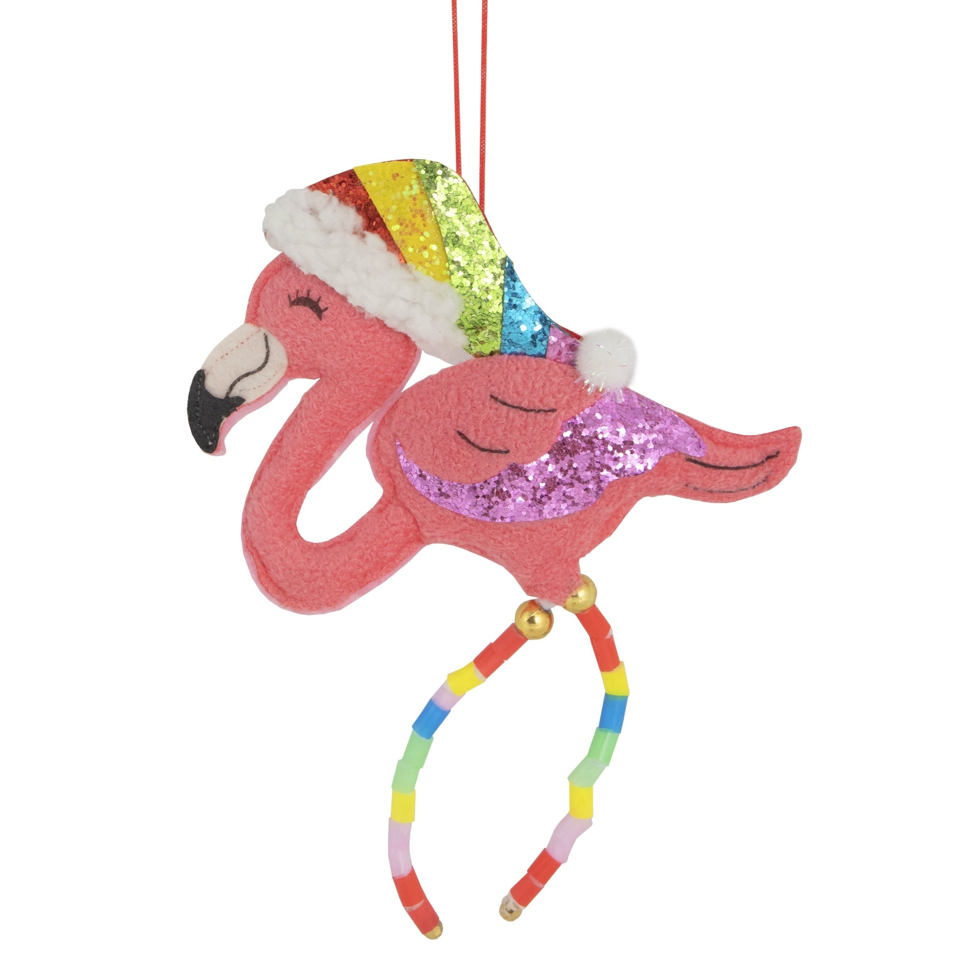 9.5 Plush Stuffed Flamingo With Rainbow Hat And Legs Christmas Ornament N A