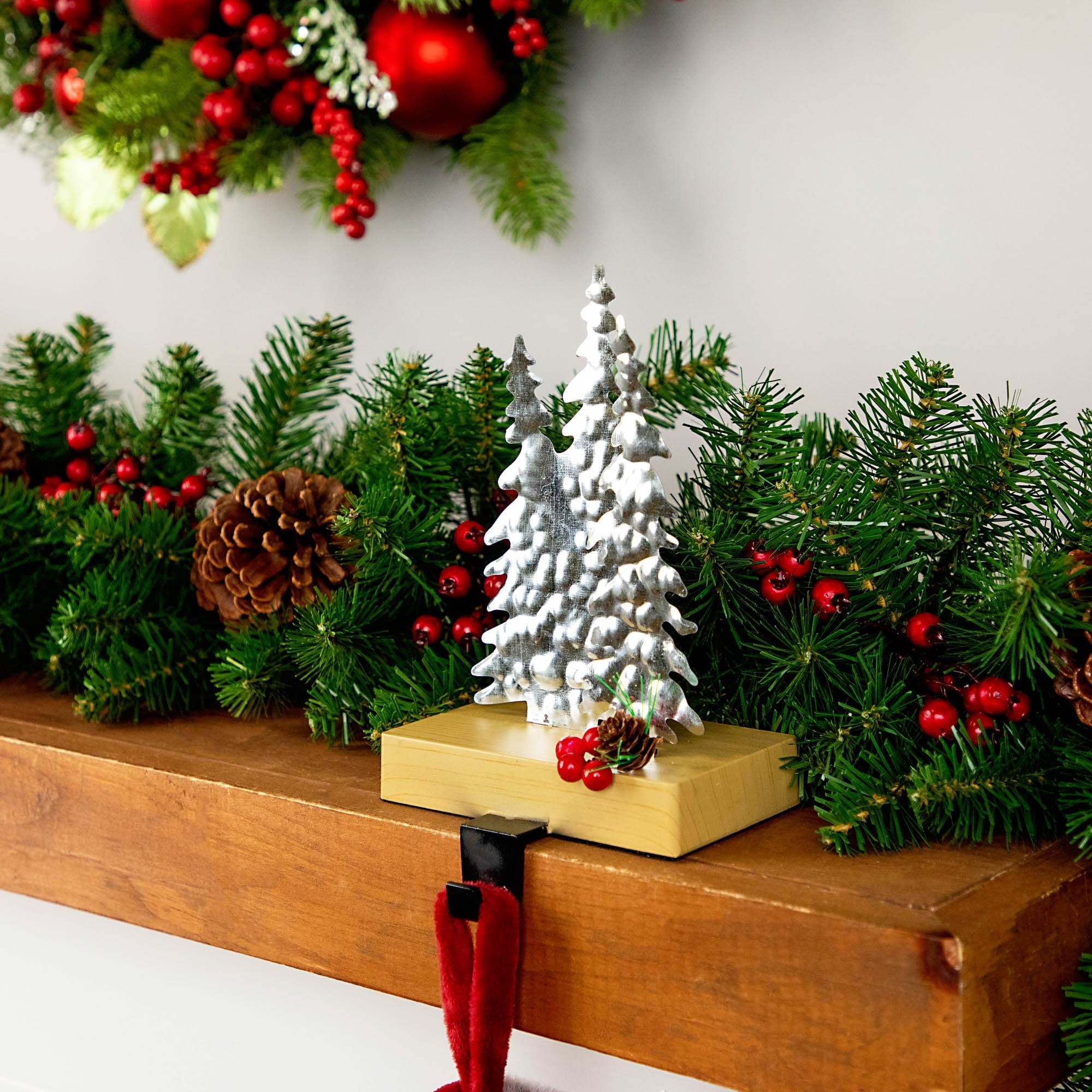 8.5 Galvanized Metal Deer And Trees Christmas Stocking Holder