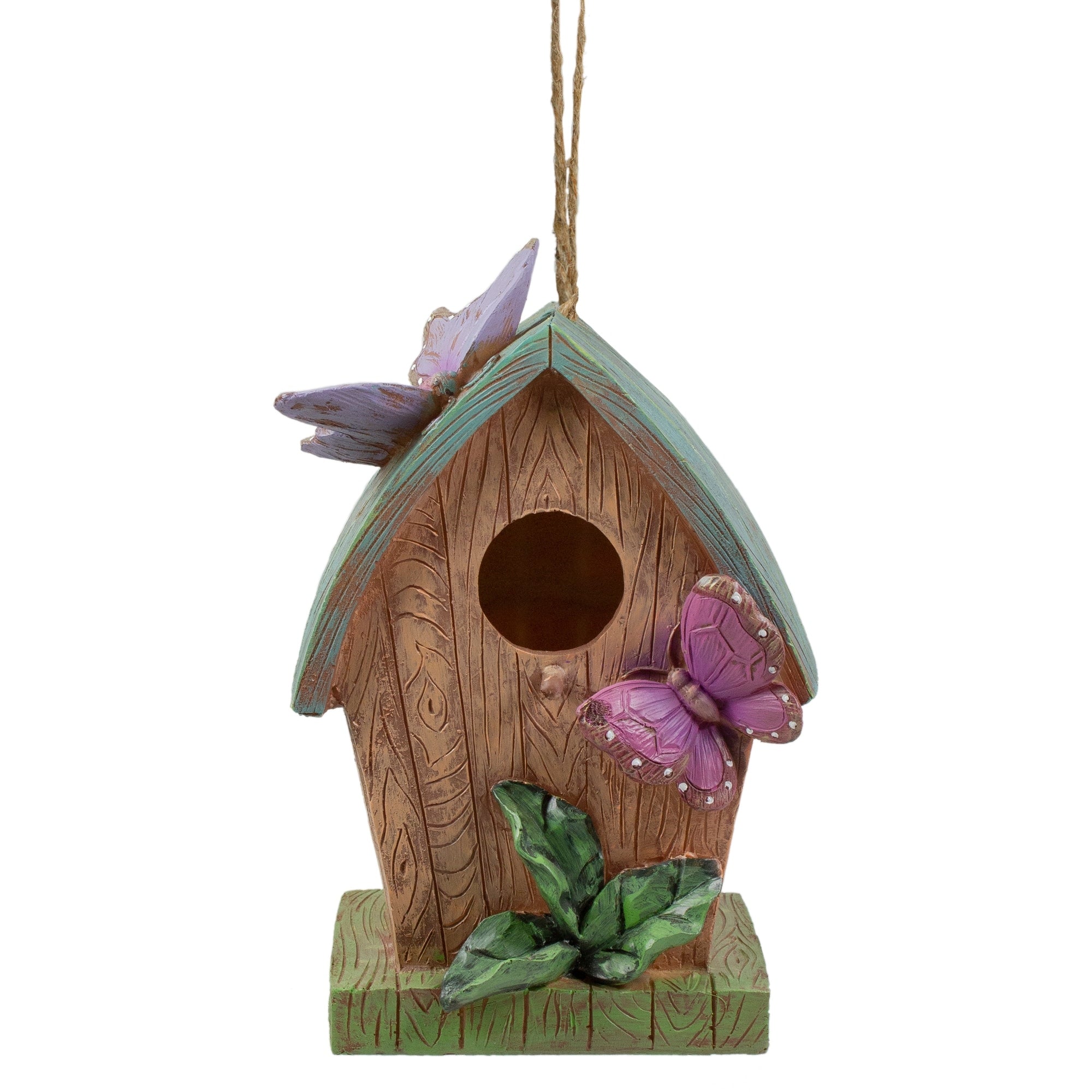 8.75 Brown And Green Outdoor Garden Hanging Birdhouse With Butterflies