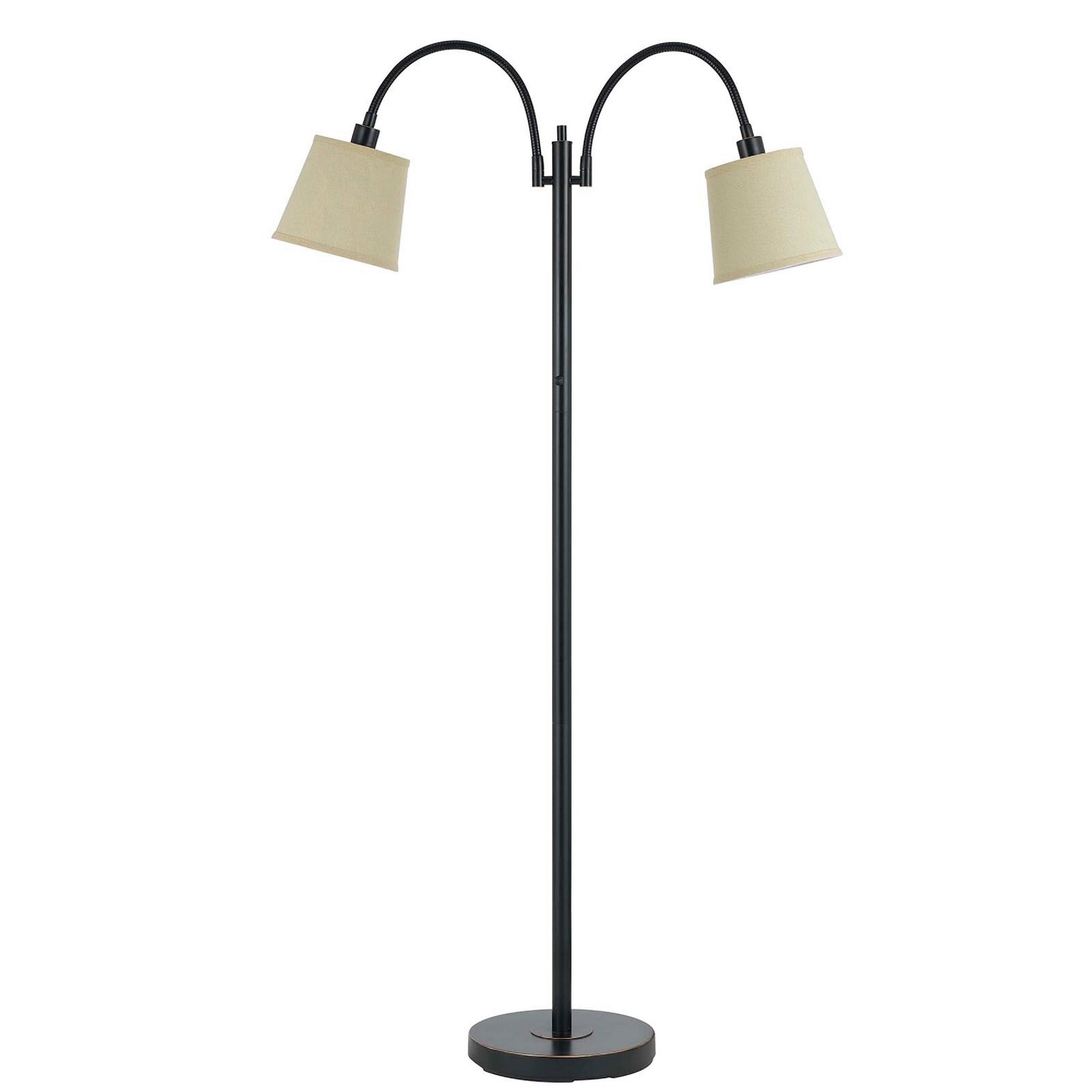 80 Watt Metal Floor Lamp With Dual Gooseneck And Uno Style Shades Black
