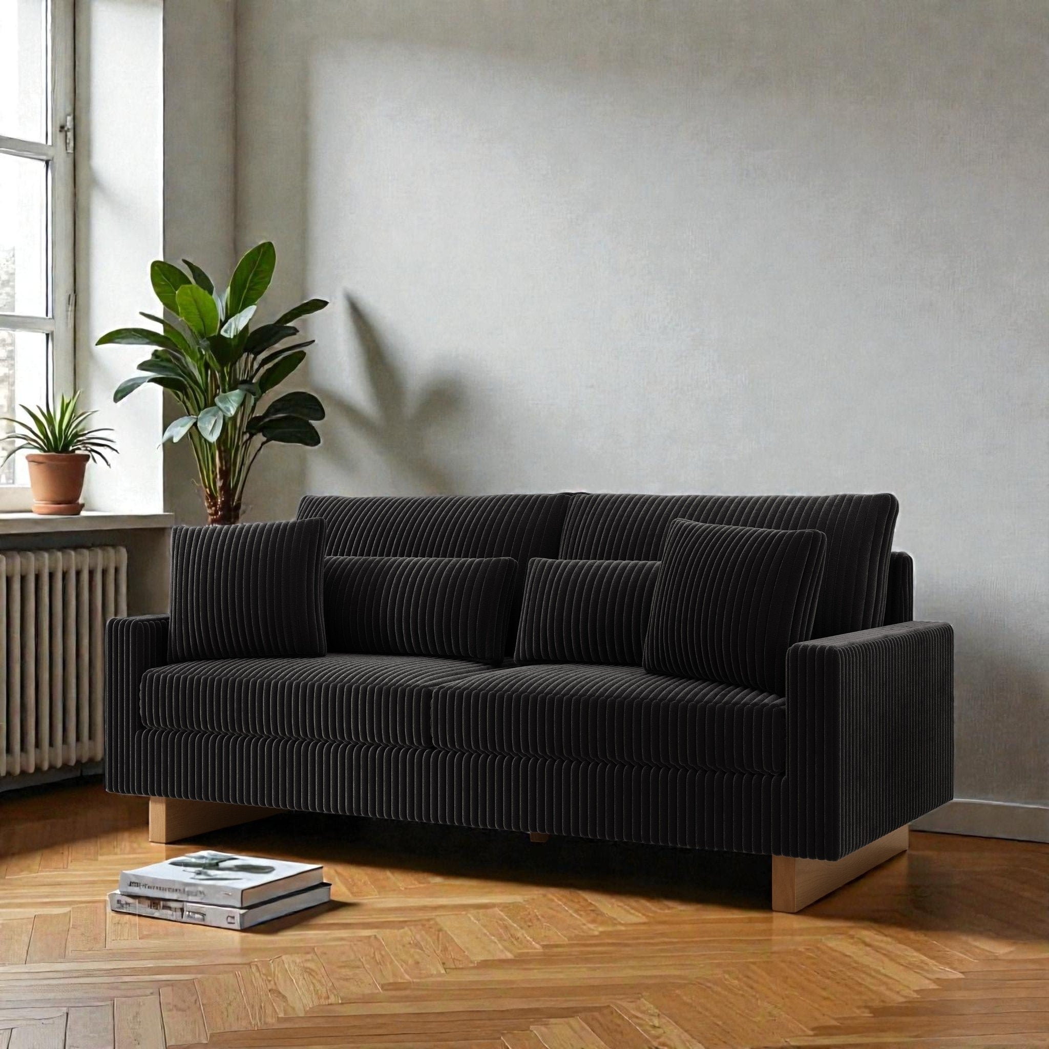 80.31 Modern Corduroy Loveseat Sofa With 4 Pillows Upholstered Couch With Deep Seat For Living Room