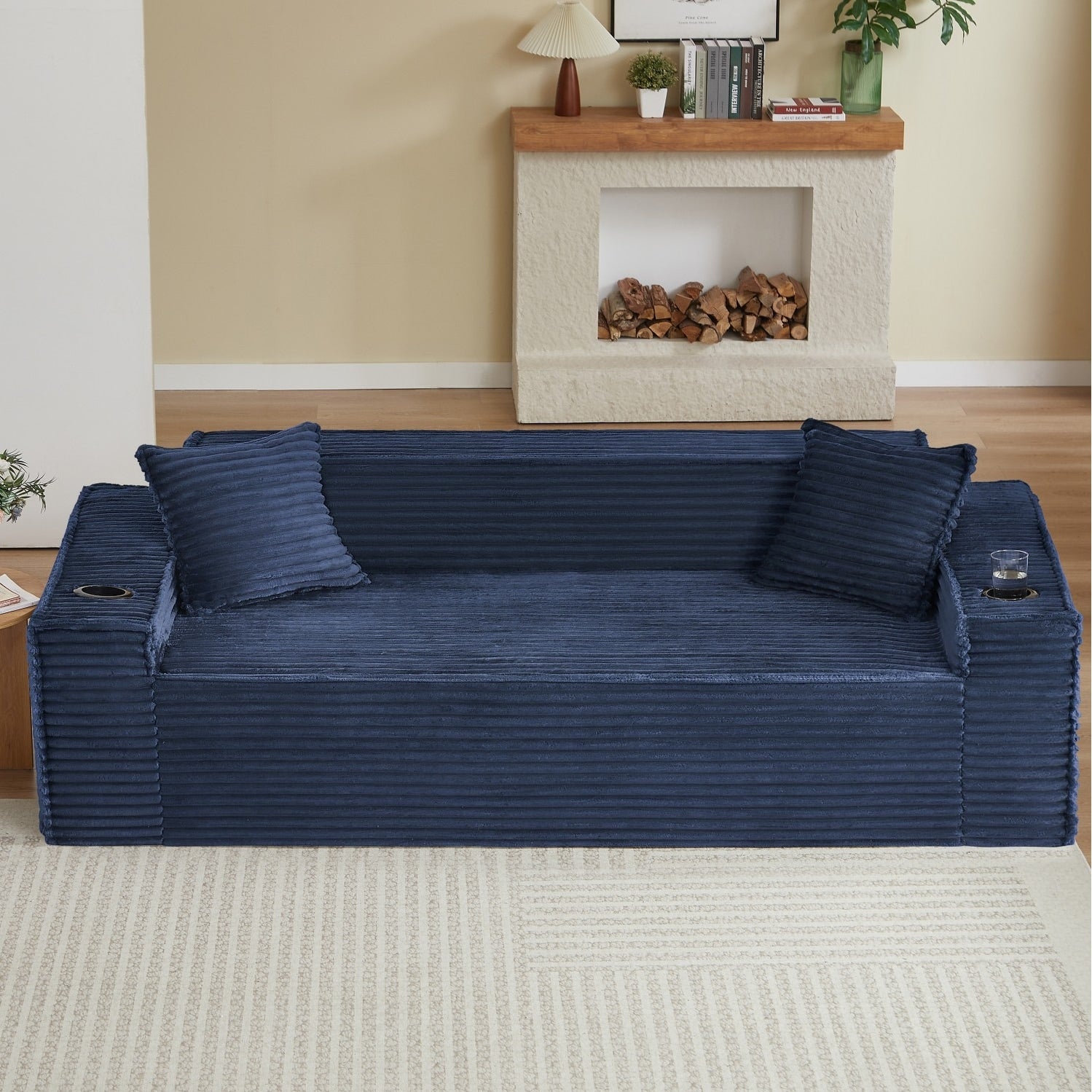 80.7 3 Seater Corduroy Sofa With Pillows No Assembly Required